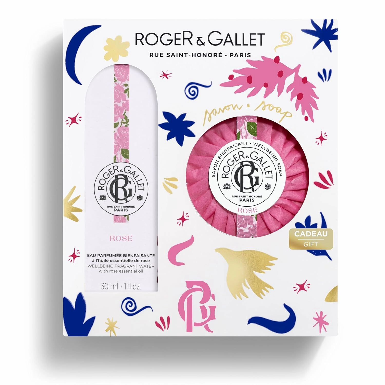 ROGER & GALLET | Rose Gift Set | 1 fl oz Wellbeing Fragrant Water | 3.5 oz Perfumed Soap | Limited Edition