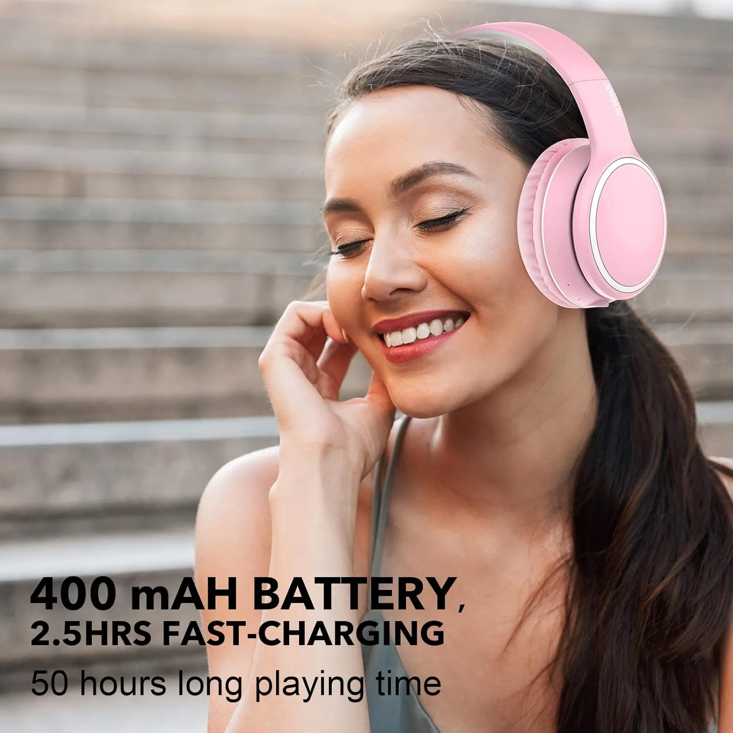 RORSOU B10 Wireless Over-Ear Headphones, Lightweight Folding Stereo Bass Bluetooth Headset with Mic, 50H Playtime, Volume Control, Bluetooth 5.3 Headphones for iPad/Travel/Tablet/PC (Pink)