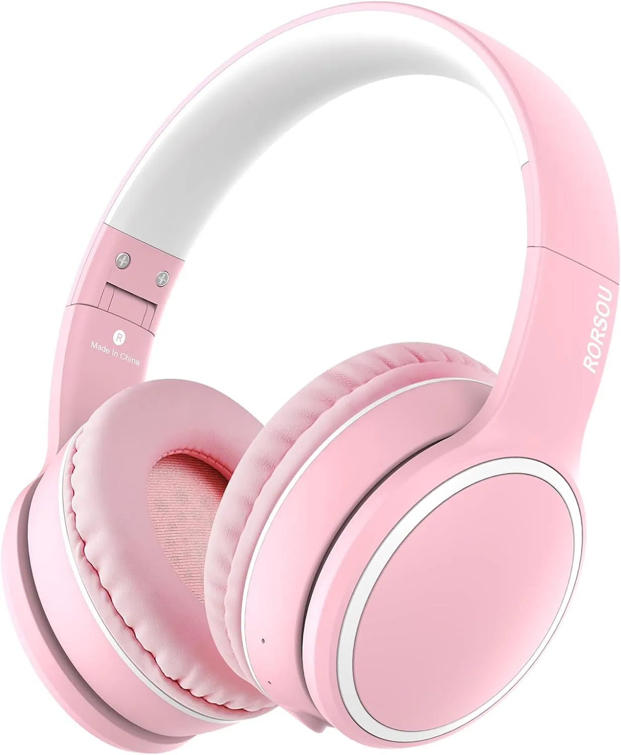 RORSOU B10 Wireless Over-Ear Headphones, Lightweight Folding Stereo Bass Bluetooth Headset with Mic, 50H Playtime, Volume Control, Bluetooth 5.3 Headphones for iPad/Travel/Tablet/PC (Pink)