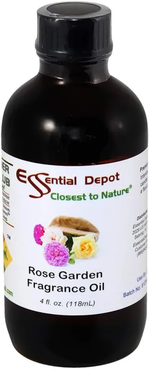 Rose Garden Fragrance Oil - 4 oz - Supplied in 4 oz. Amber Glass Bottle with Black Phenolic Cone Lined and Safety Sealed Cap