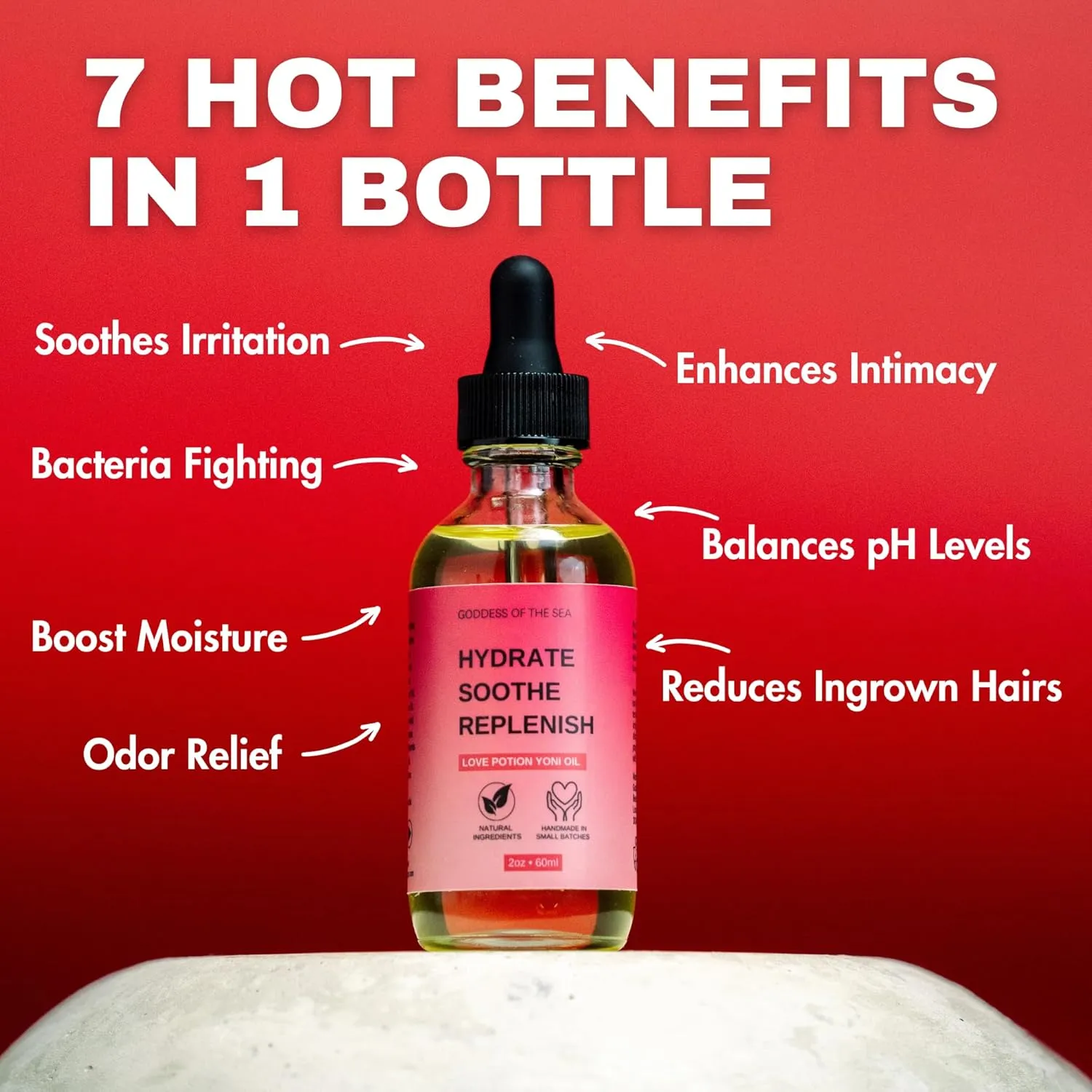 Rose Love Potion Yoni Oil Feminine Care - Stimulating Warm Sensation, Natural Ingredients Feminine Care Daily Oil Great for Odor, Razor Bumps, Dryness, Yeast, BV – Glass Bottle with Dropper (2 oz)