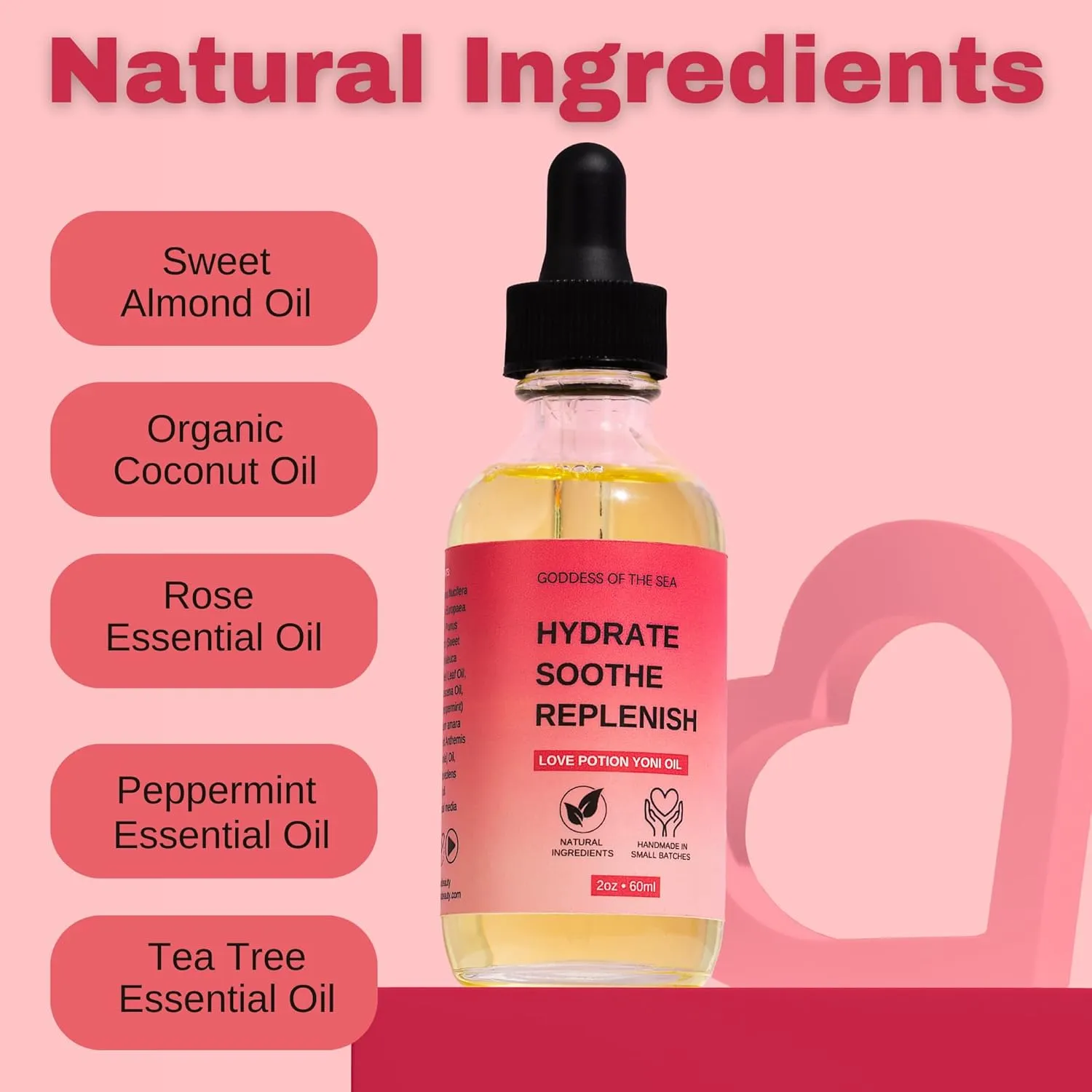 Rose Love Potion Yoni Oil Feminine Care - Stimulating Warm Sensation, Natural Ingredients Feminine Care Daily Oil Great for Odor, Razor Bumps, Dryness, Yeast, BV – Glass Bottle with Dropper (2 oz)