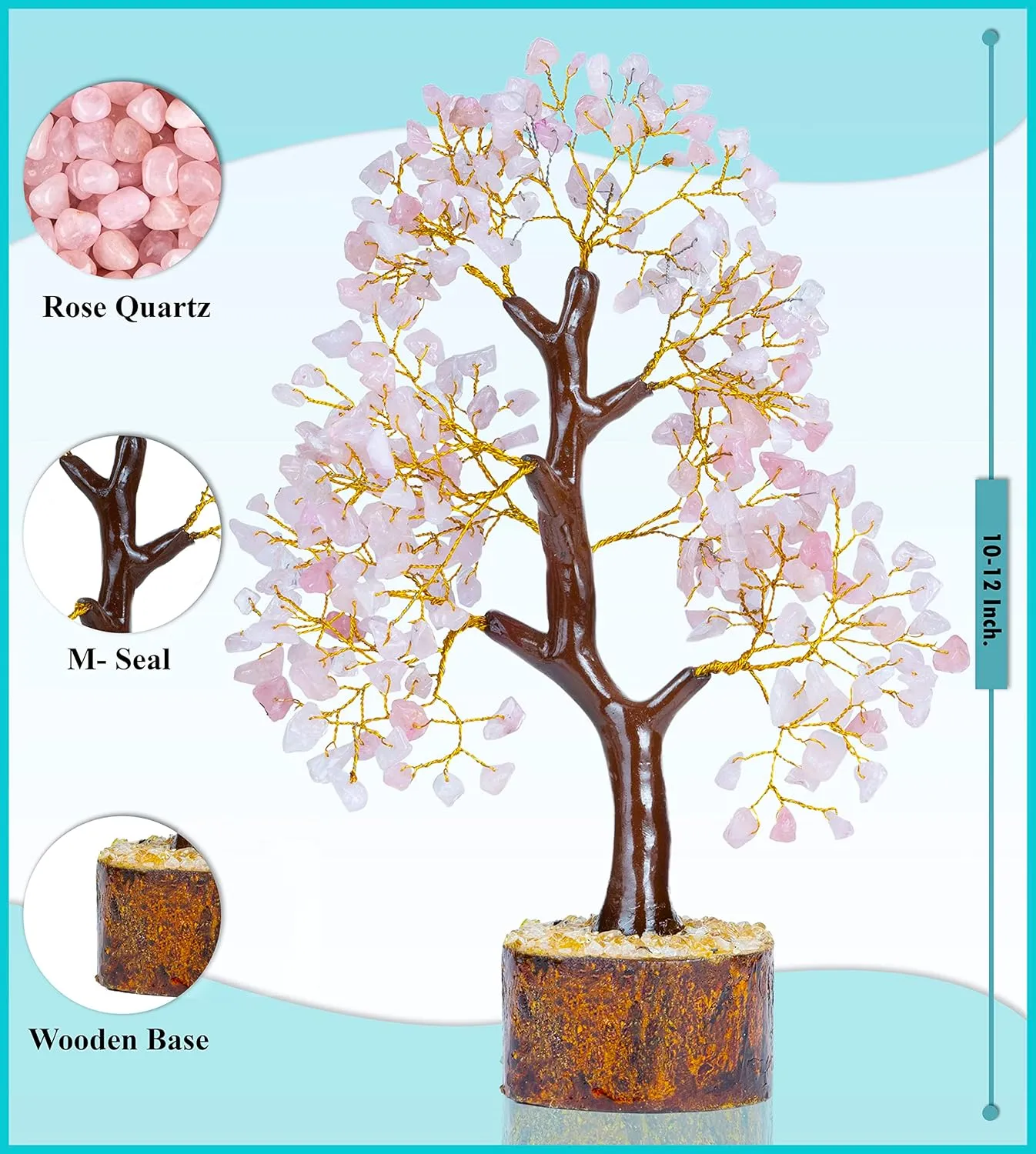Rose Quartz Crystal Tree of Life with Bracelet & 2 Pendants Feng Shui Gem Tree Decor Healing Crystals Spiritual Pink Gifts for Cute Home Room & Desk Decor, Gifts for Women, Girlfriend, Her & Sister