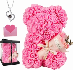 Rose Bear Gift for Mom, Mothers Day Preserved Rose Teddy Bear with Gift Box & Greeting Card – Handmade Flowers Bear for Women, Anniversary, Birthday Gifts for Her