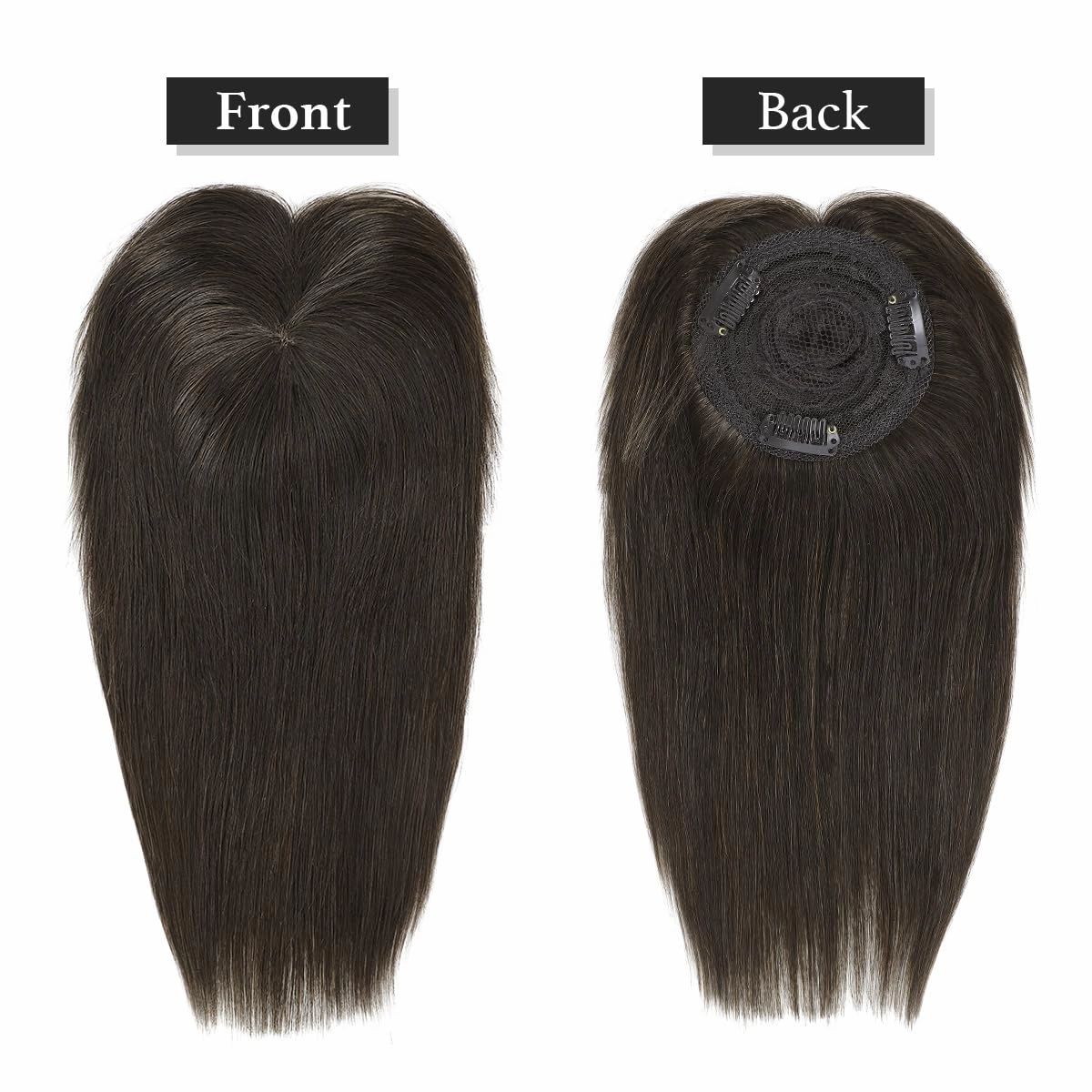 Rose bud Clip in Human Hair Topper Lace Base 12 Inch Medium Brown Hair Pieces with Bangs for Women Thick Hair