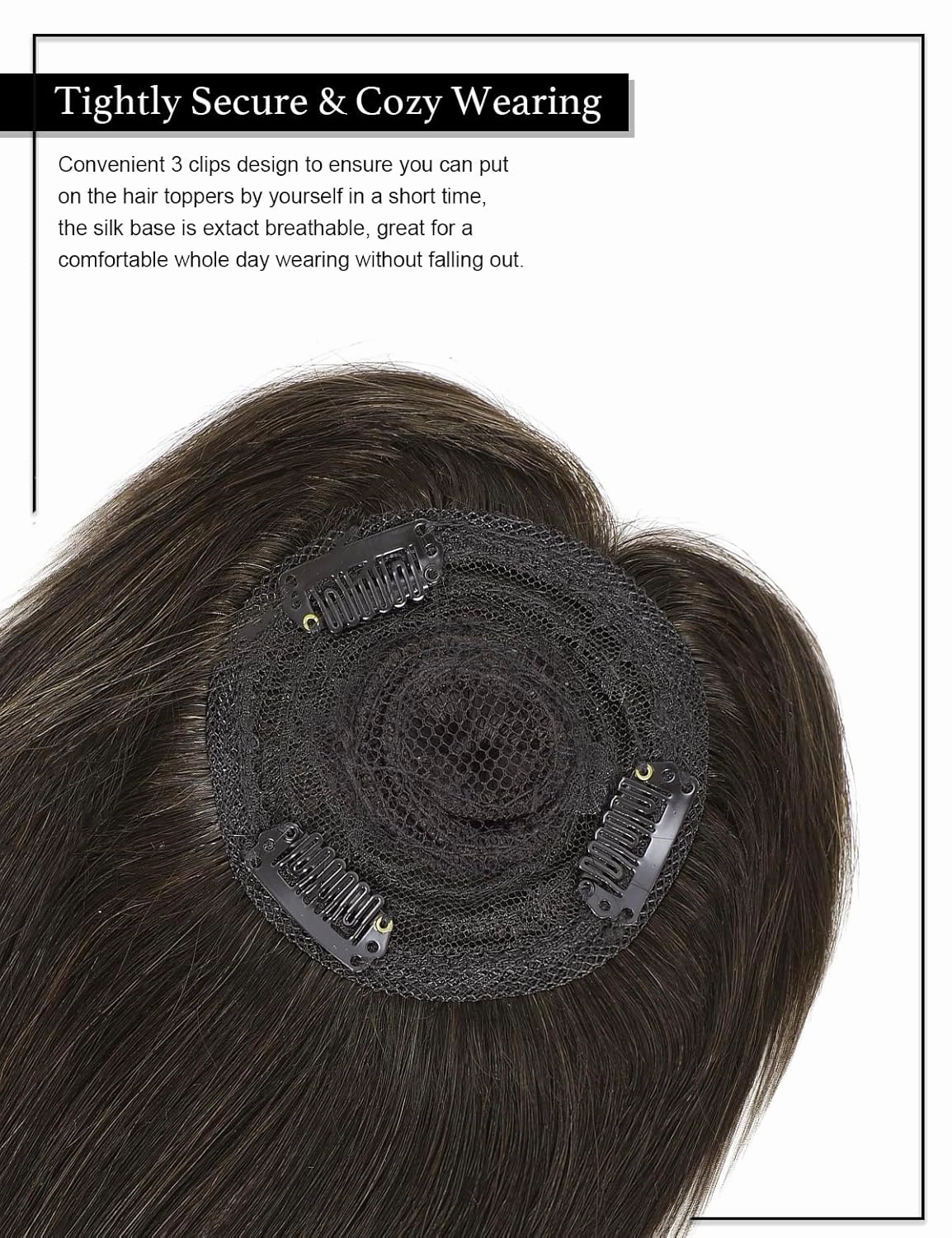 Rose bud Clip in Human Hair Topper Lace Base 12 Inch Medium Brown Hair Pieces with Bangs for Women Thick Hair