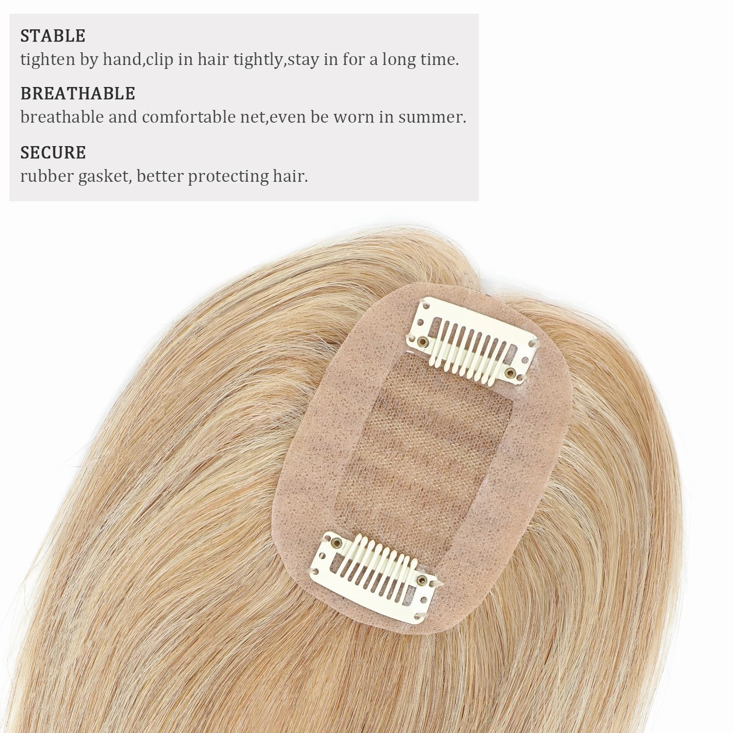 Rose bud Clip in Human Hair Toppers Seamless Hairpiece Toupee for Women Lace Base Topper for Thicking Hair 14 Inch Highlight Soft Hair