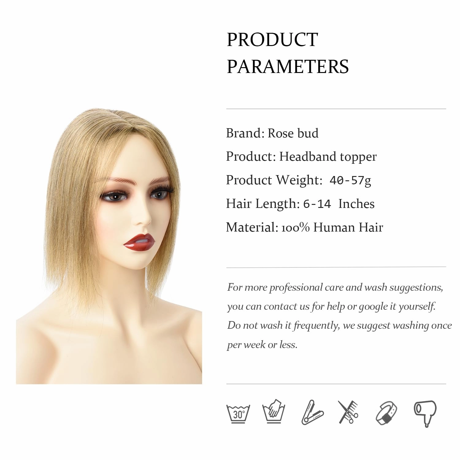 Rose bud Clip in Human Hair Toppers Seamless Hairpiece Toupee for Women Lace Base Topper for Thicking Hair 14 Inch Highlight Soft Hair