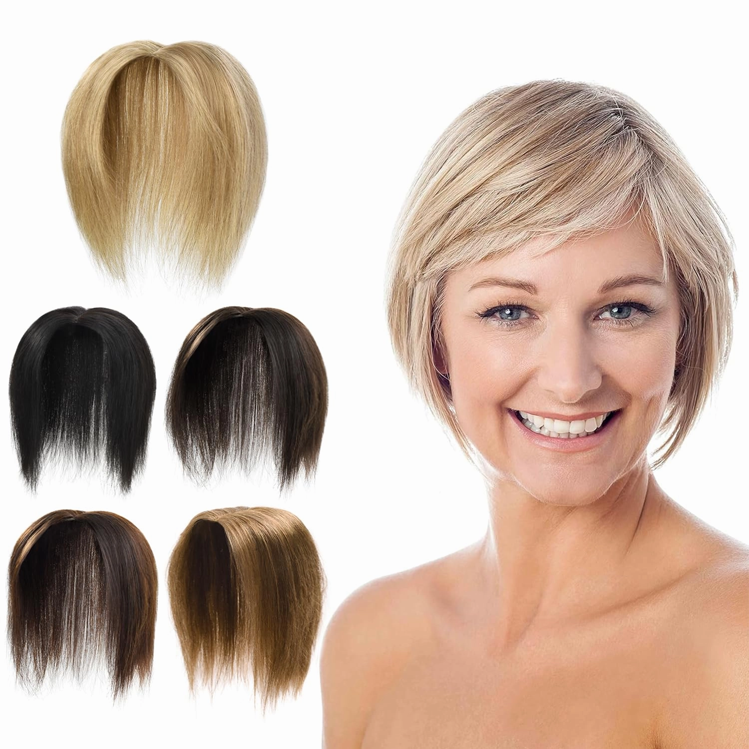 Rose bud Clip in Human Hair Toppers Seamless Hairpiece Toupee for Women Lace Base Topper for Thicking Hair 14 Inch Highlight Soft Hair