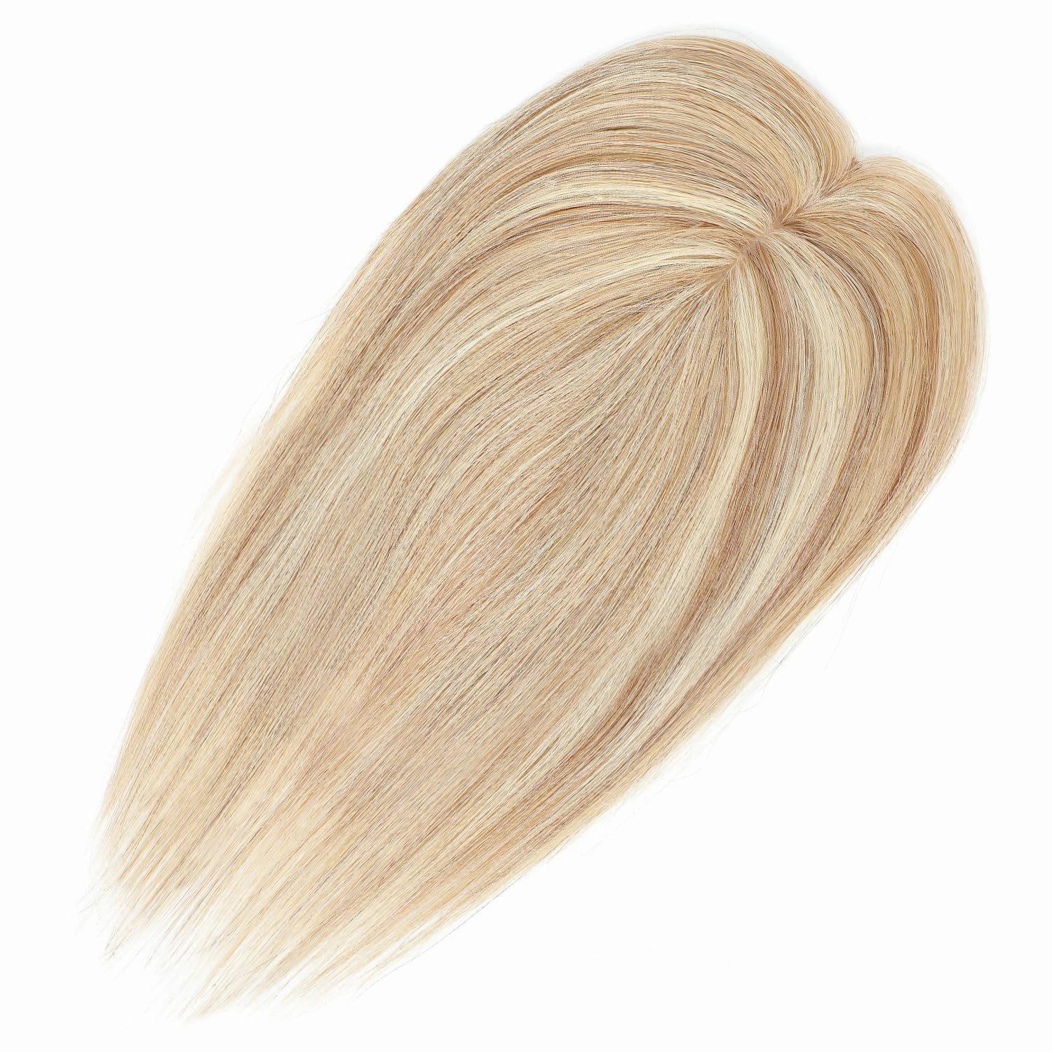 Rose bud Clip in Human Hair Toppers Seamless Hairpiece Toupee for Women Lace Base Topper for Thicking Hair 14 Inch Highlight Soft Hair