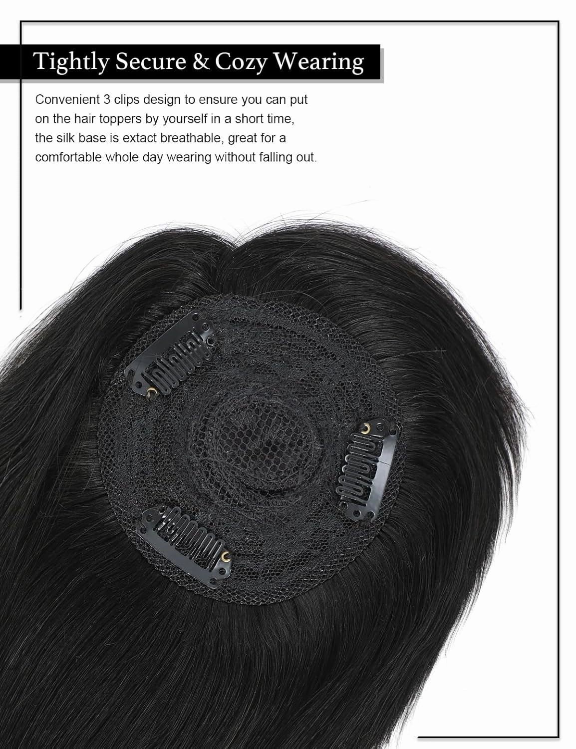 Rose bud Hair Toppers for Women Real HumanHair 16 Inch Natural Black 3D Cover Clip in Hair Pieces with Thinning Hair