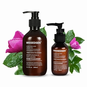 Rose Facial Cleanser Set Travel Size 3.4oz Home Size10.1oz Formula with Rose Water Makeup Remover Deep Clean & Hydrate Acne Safe & Non-Drying
