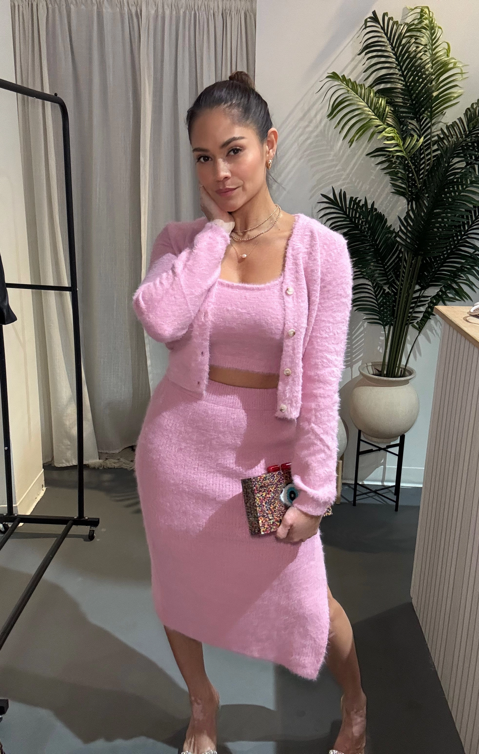 Rose Luxe Fuzzy Cardigan Set