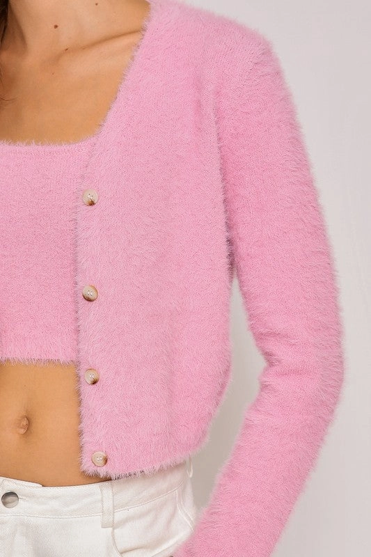 Rose Luxe Fuzzy Cardigan Set