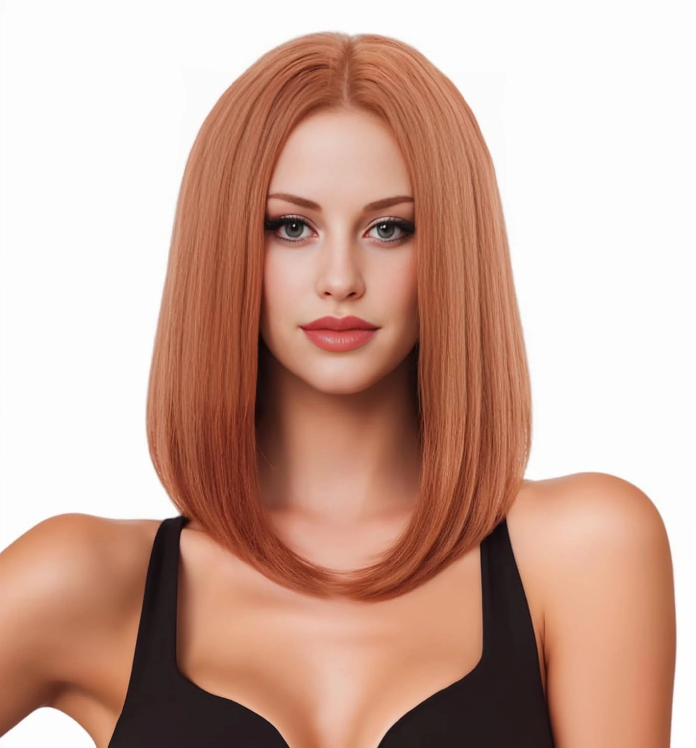 Rugelyss Copper Red Auburn Bob Wigs for Women, 14 Inches Ginger Wig with Middle Part Synthetic Hair Wig for Daily Party or Cosplay