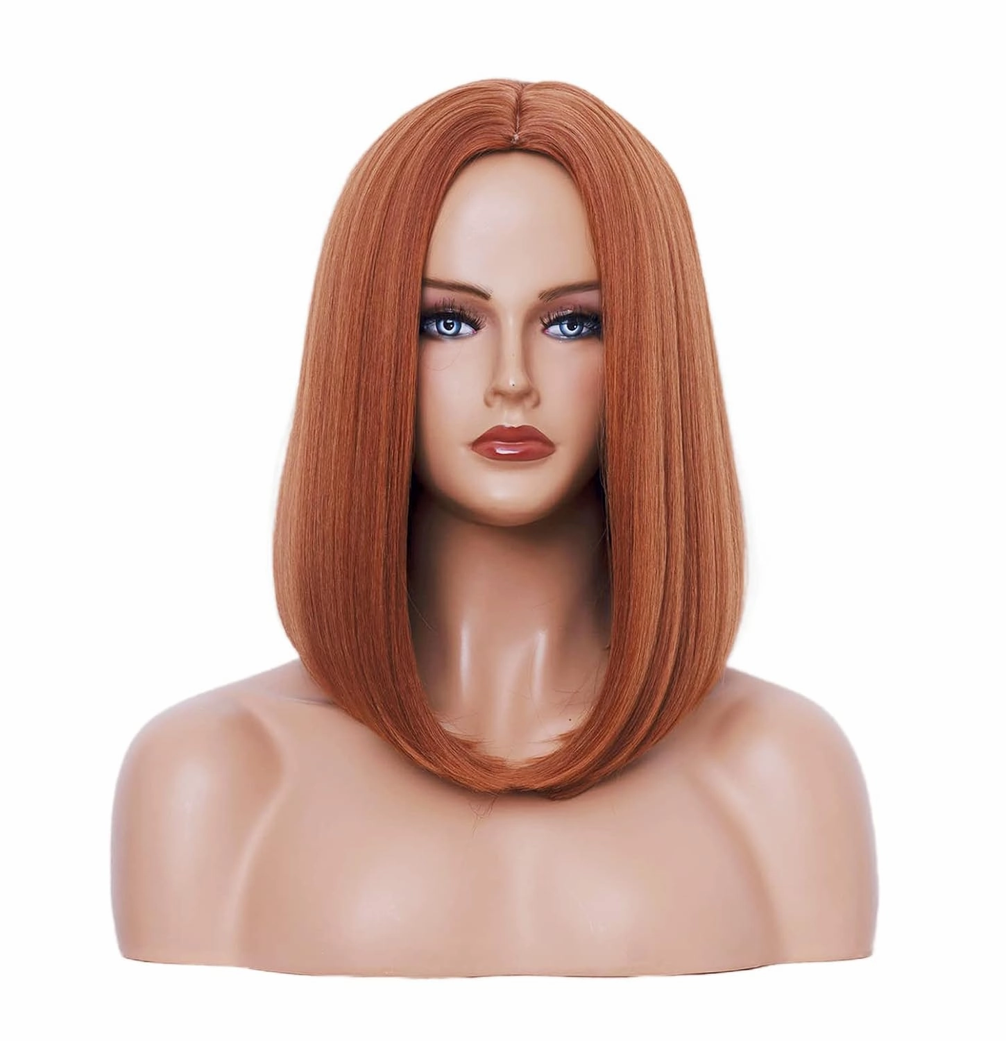 Rugelyss Copper Red Auburn Bob Wigs for Women, 14 Inches Ginger Wig with Middle Part Synthetic Hair Wig for Daily Party or Cosplay