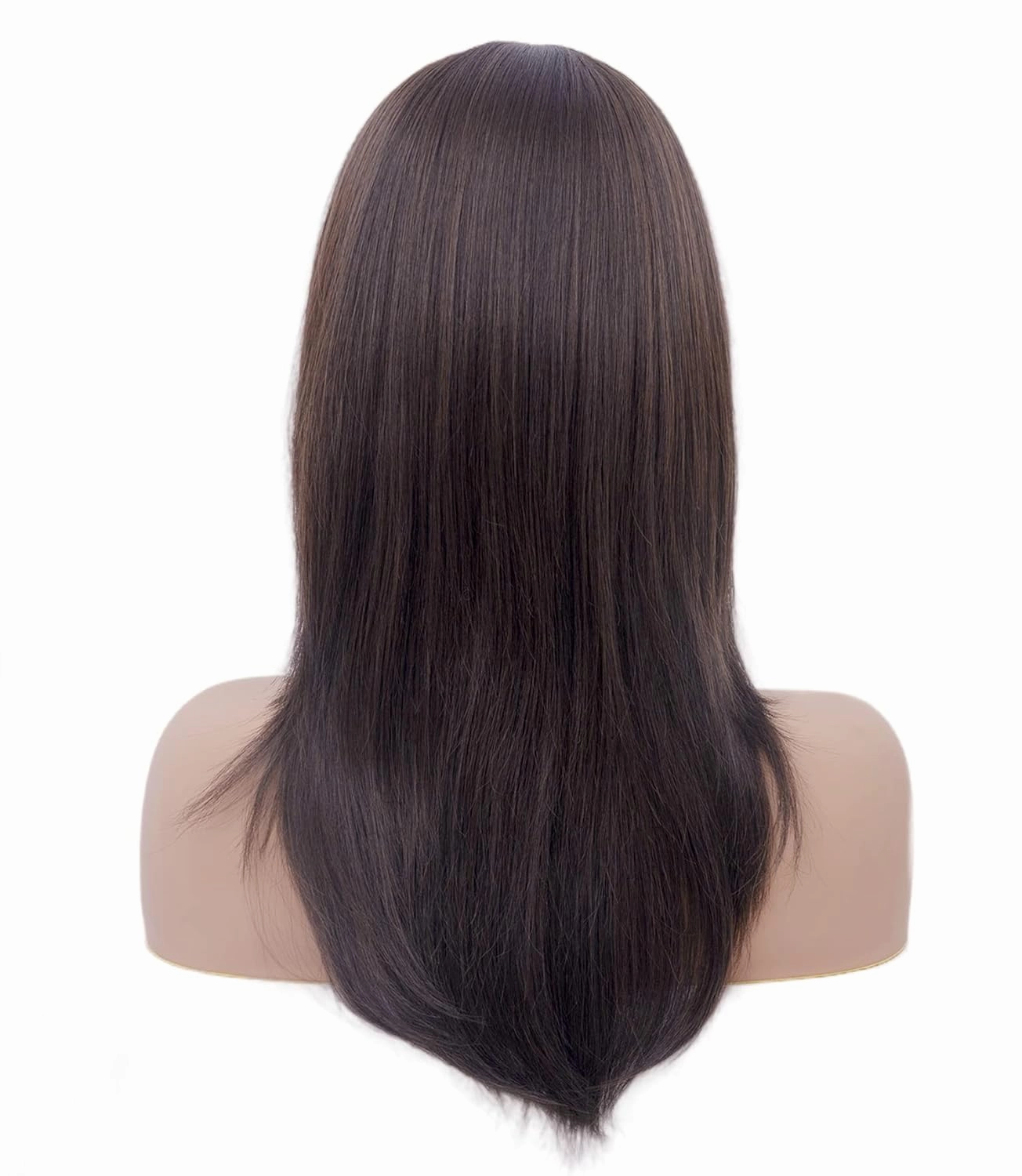Rugelyss Dark Brown Long Wavy Wig with Bang,Chocolate Layered Synthetic Hair Wigs for Women with Side Parting