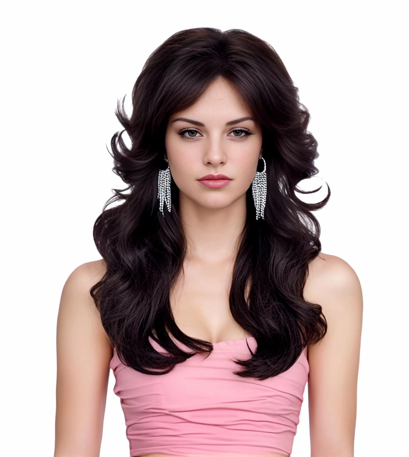 Rugelyss Vintage Wigs Natural Black Wig for Women Lady Layered Synthetic Full Wigs for 70s Cosplay Costume Disco Hair Wig