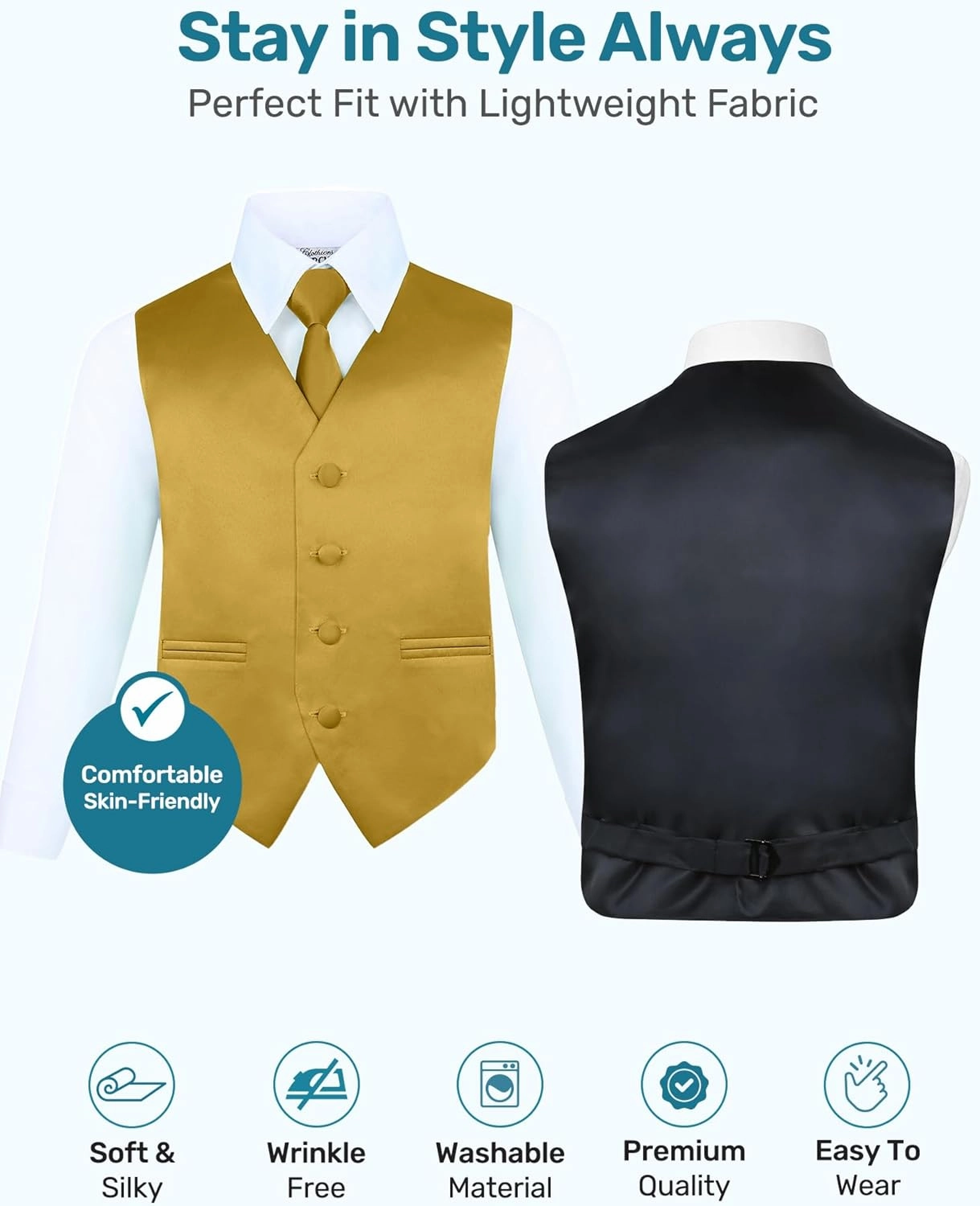 S.H. Churchill & Co. Boy's 4 Piece Vest Set, with Bow Tie, Neck Tie & Pocket Hankie