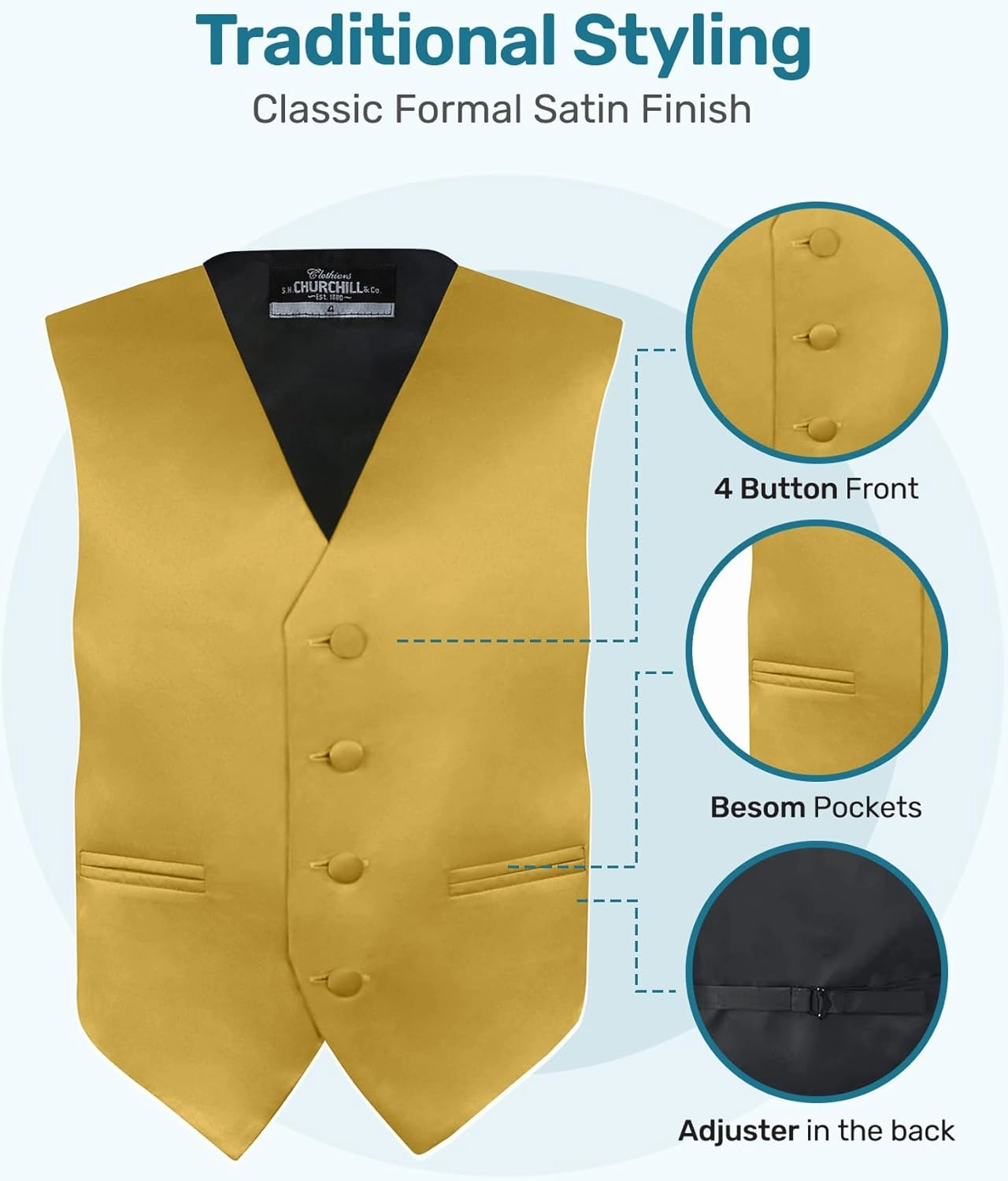 S.H. Churchill & Co. Boy's 4 Piece Vest Set, with Bow Tie, Neck Tie & Pocket Hankie