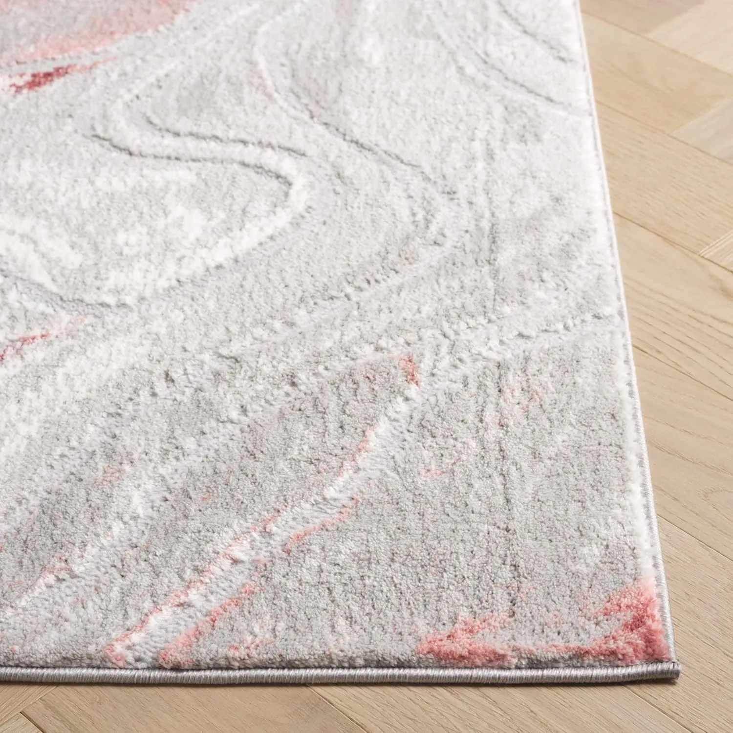 SAFAVIEH Area Rug 8x10 - Meadow Collection - Large - Grey & Pink, Geometric Design, Non-Shedding & Easy Cleaning, Ideal for Living Room, Bedroom, Office, Dining Space (MDW553G)