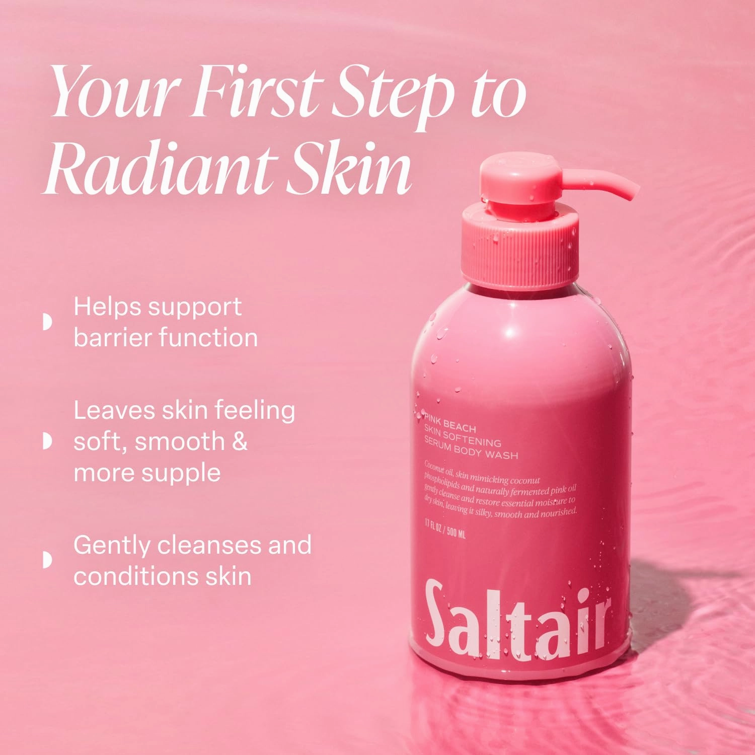 Saltair Body Oil and 2-Pack Body Wash Set – Moisturizing Cleanser and After-Shower Skincare Duo – Pink Beach Scent