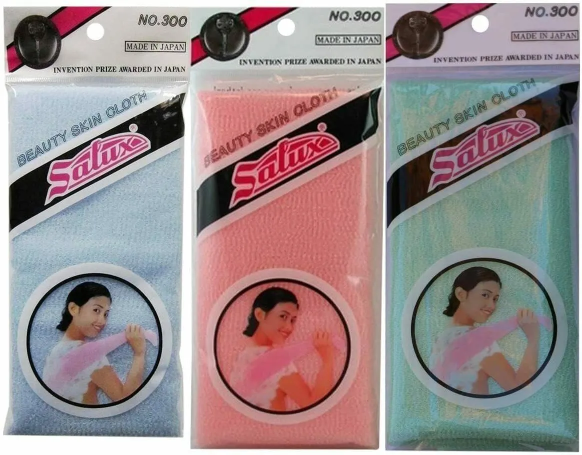 Salux Beauty Skin Bath Wash Cloth/Towel (3) Turquoise Blue, Peach Pink and Aquamarine Green