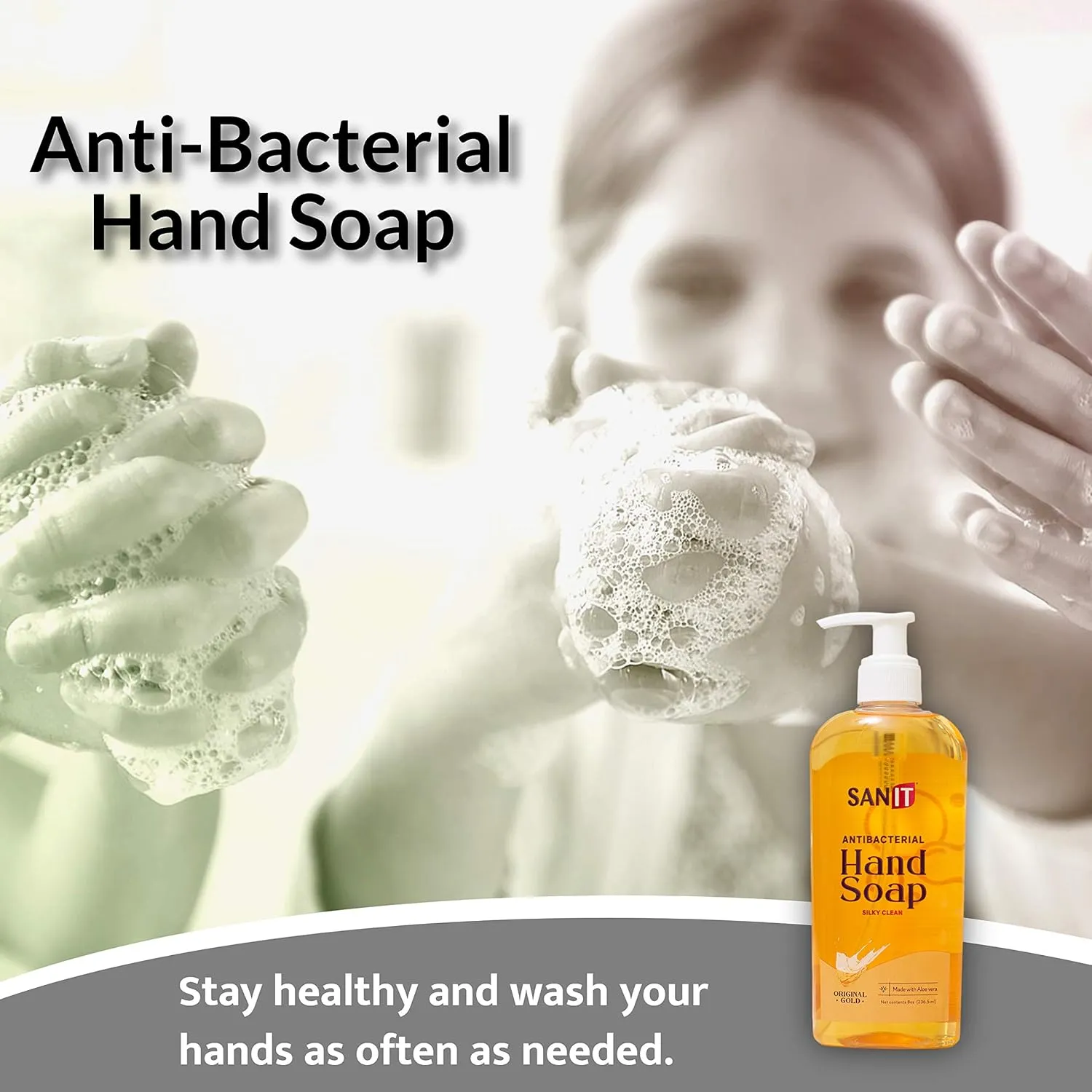 Sanit Silky Clean Antibacterial Liquid Gel Aromatic Hand Soap - Advanced Formula with Coconut Oil and Aloe Vera - Natural Moisturizing Hand Wash - Made in USA, Original Gold, 8 oz, 3 Pack