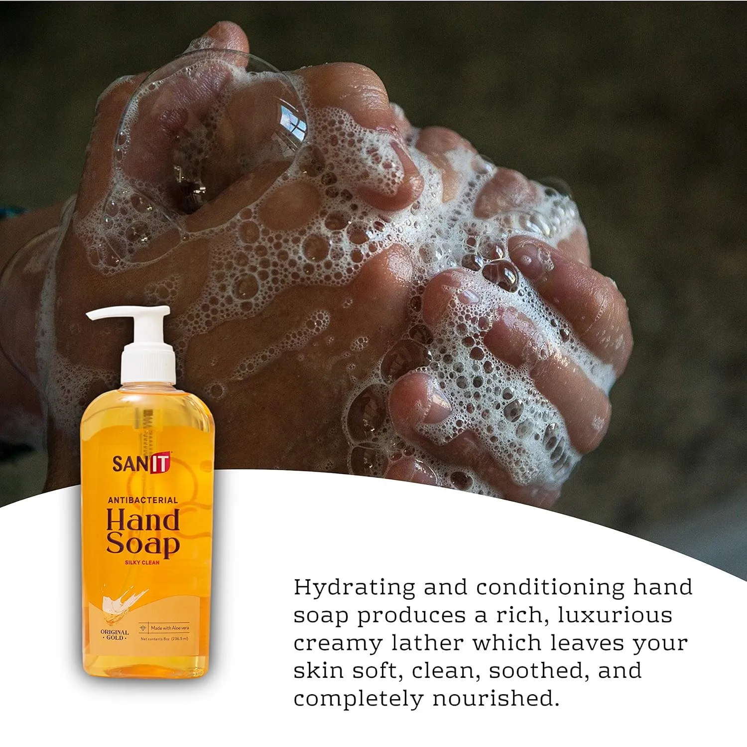 Sanit Silky Clean Antibacterial Liquid Gel Aromatic Hand Soap - Advanced Formula with Coconut Oil and Aloe Vera - Natural Moisturizing Hand Wash - Made in USA, Original Gold, 8 oz, 3 Pack