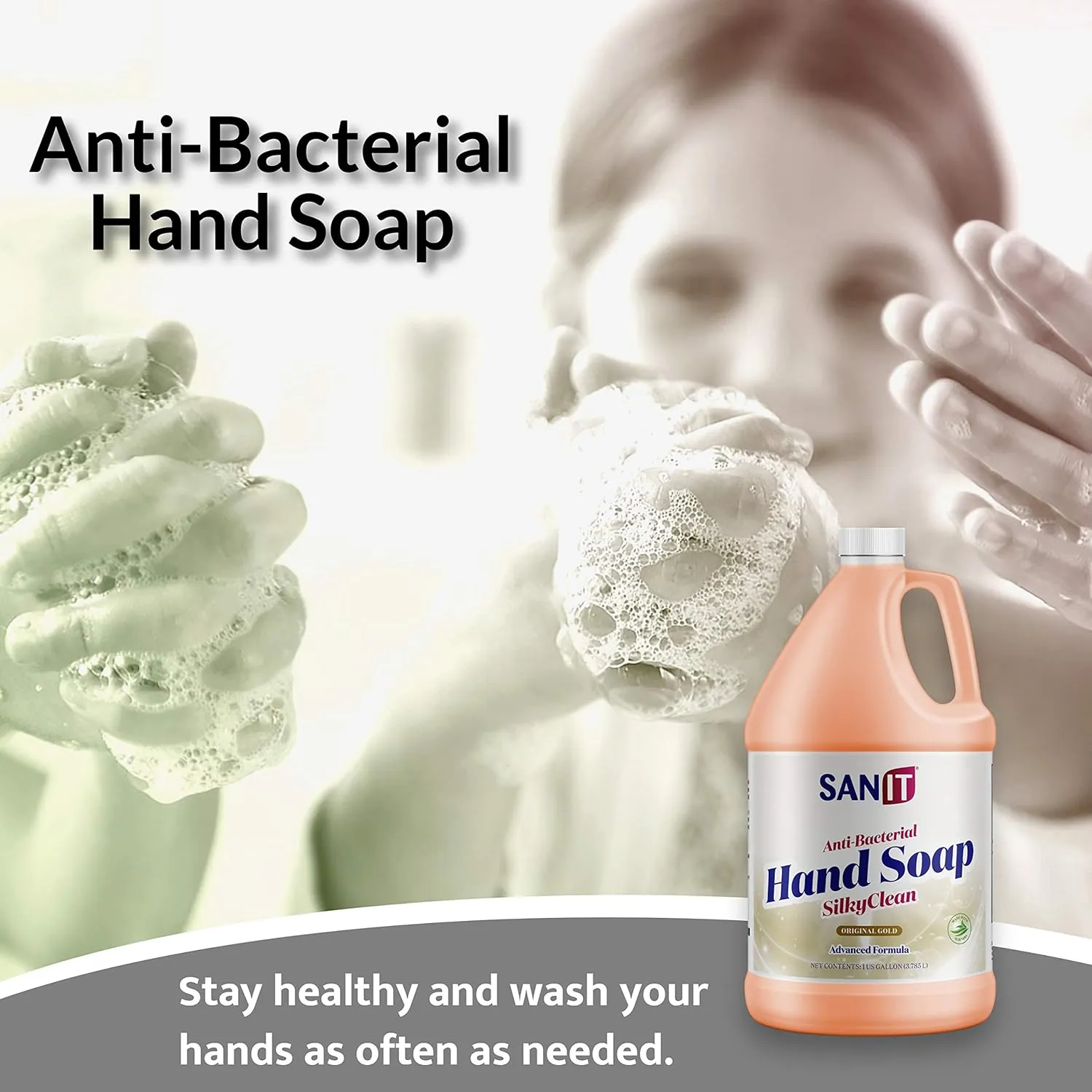 Sanit Silky Clean Antibacterial Liquid Gel Hand Soap Refill - Advanced Formula with Coconut Oil and Aloe Vera - All Natural Moisturizing Hand Wash - Made in USA, Original Gold, 1 Gallon
