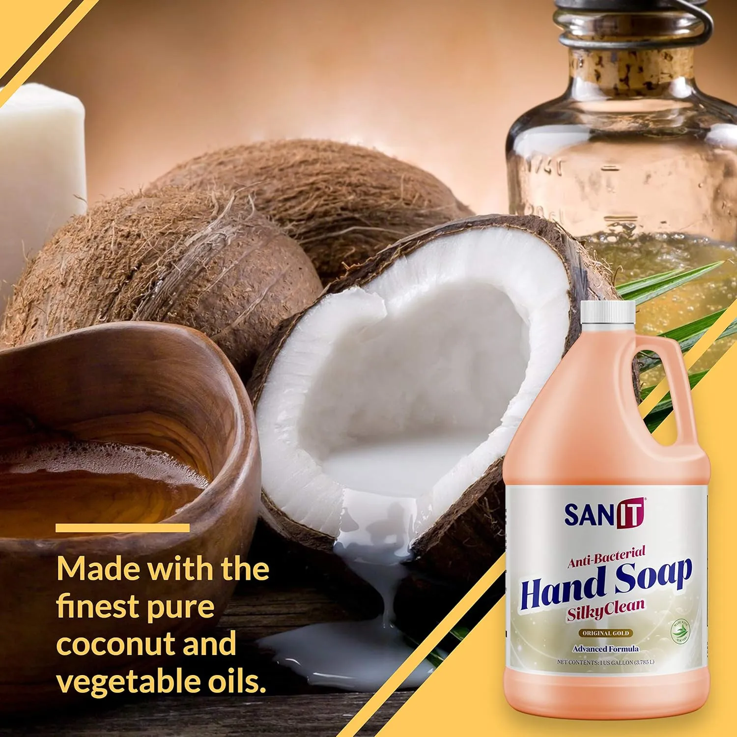 Sanit Silky Clean Antibacterial Liquid Gel Hand Soap Refill - Advanced Formula with Coconut Oil and Aloe Vera - All Natural Moisturizing Hand Wash - Made in USA, Original Gold, 1 Gallon