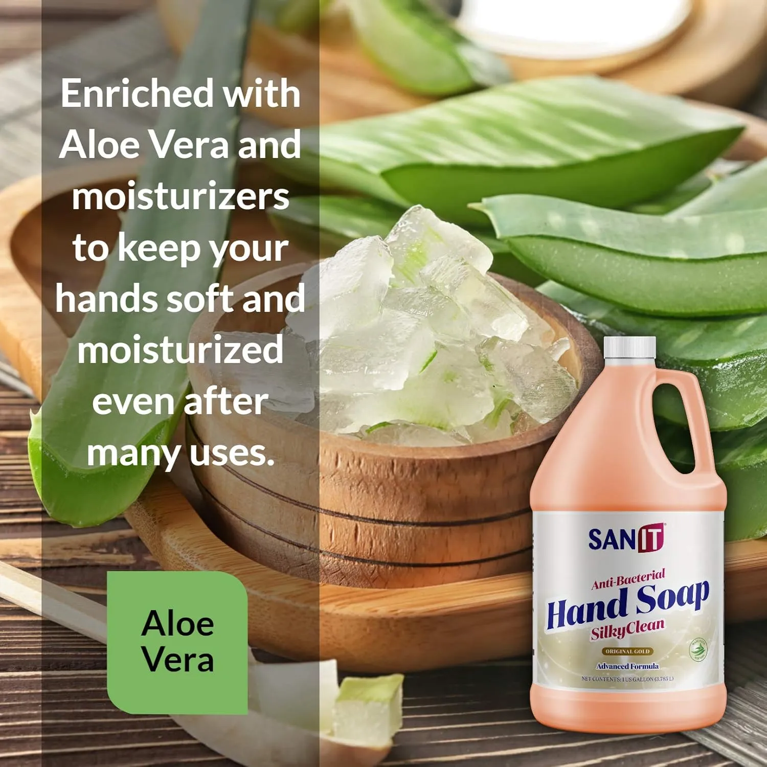 Sanit Silky Clean Antibacterial Liquid Gel Hand Soap Refill - Advanced Formula with Coconut Oil and Aloe Vera - All Natural Moisturizing Hand Wash - Made in USA, Original Gold, 1 Gallon