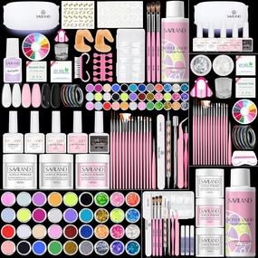 SAVILAND Acrylic Nail Kit with Everything: Nails Kit Acrylic Set For Beginners with Gel Polish U V Lamp Nail Decoration Starter Professional Nail Supplies DIY Home Salon