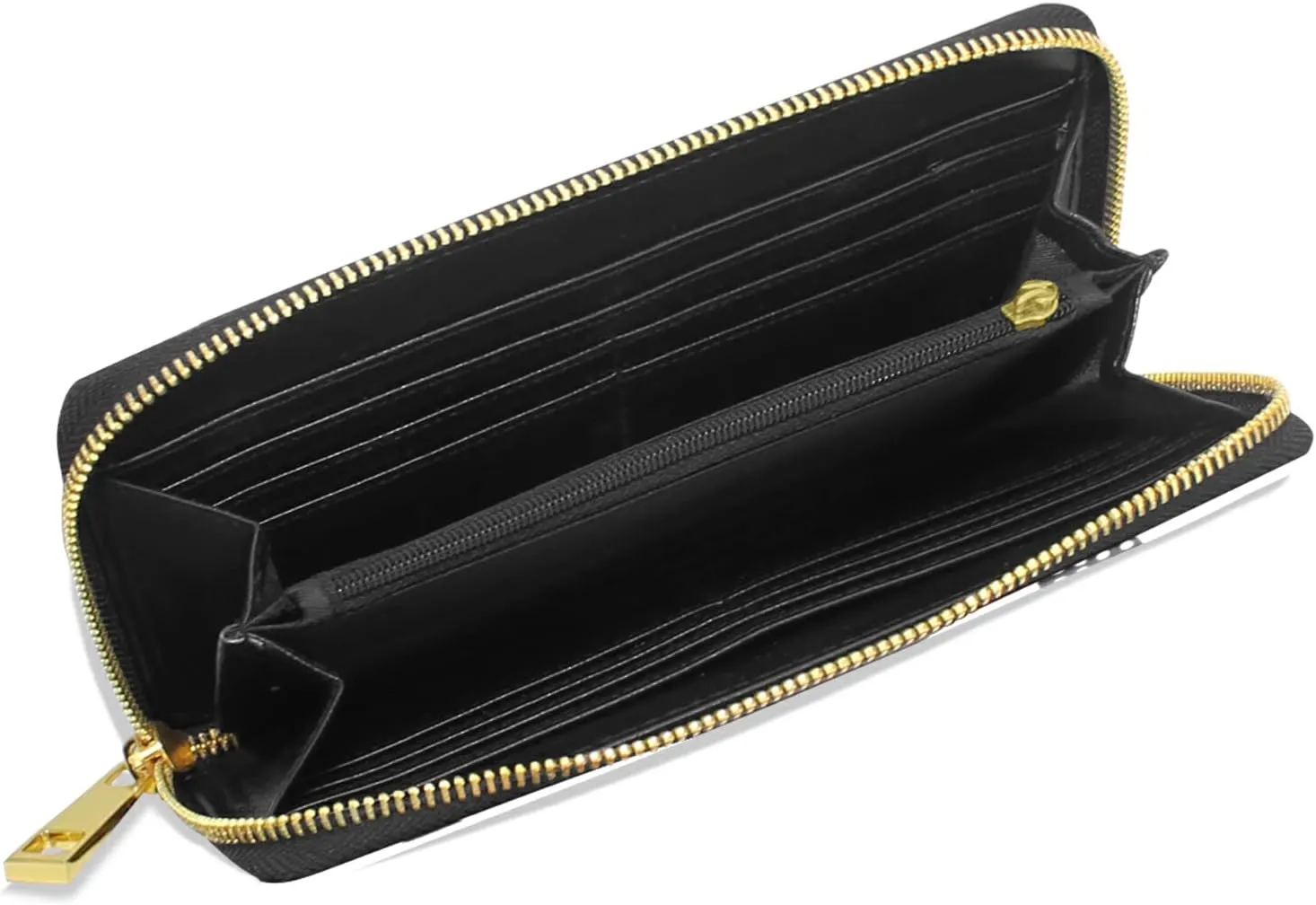 Seamless Black Cartoon Cars, Road Hatches, Zebra Crossing on White Leather Long Wallet Organizer with Zipper Purse Clutch Bag for Women Men