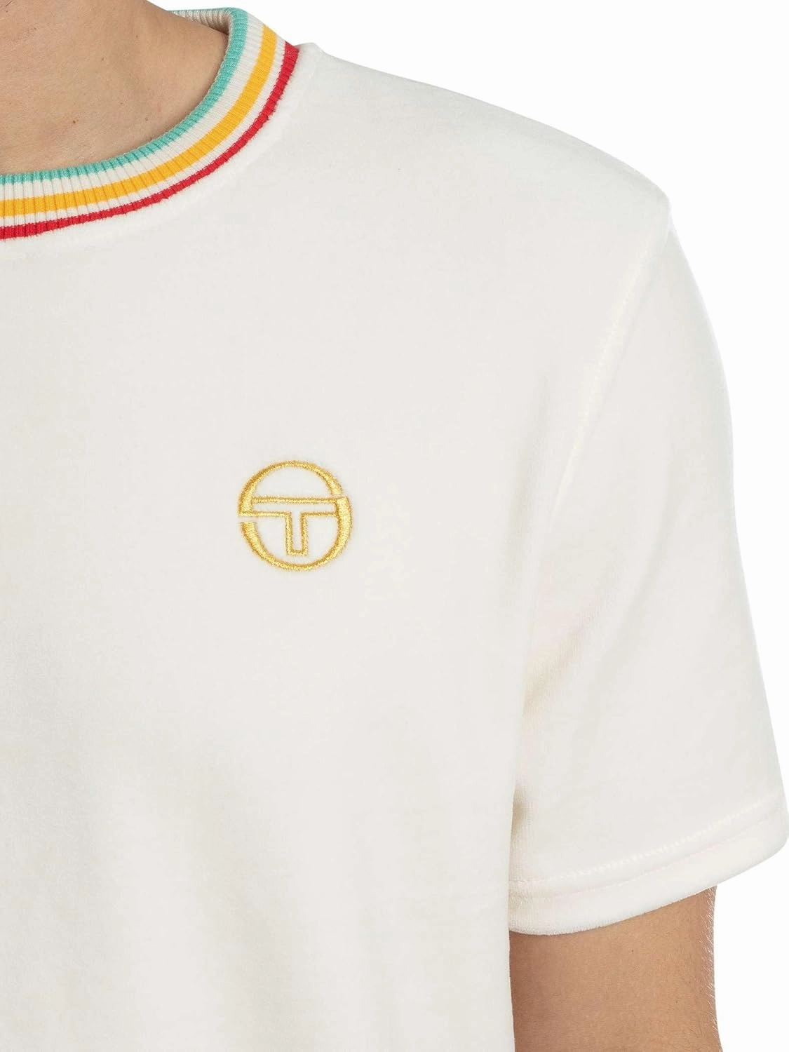 Sergio Tacchini Men's Slice Velour T-Shirt, Gardenia/Gold