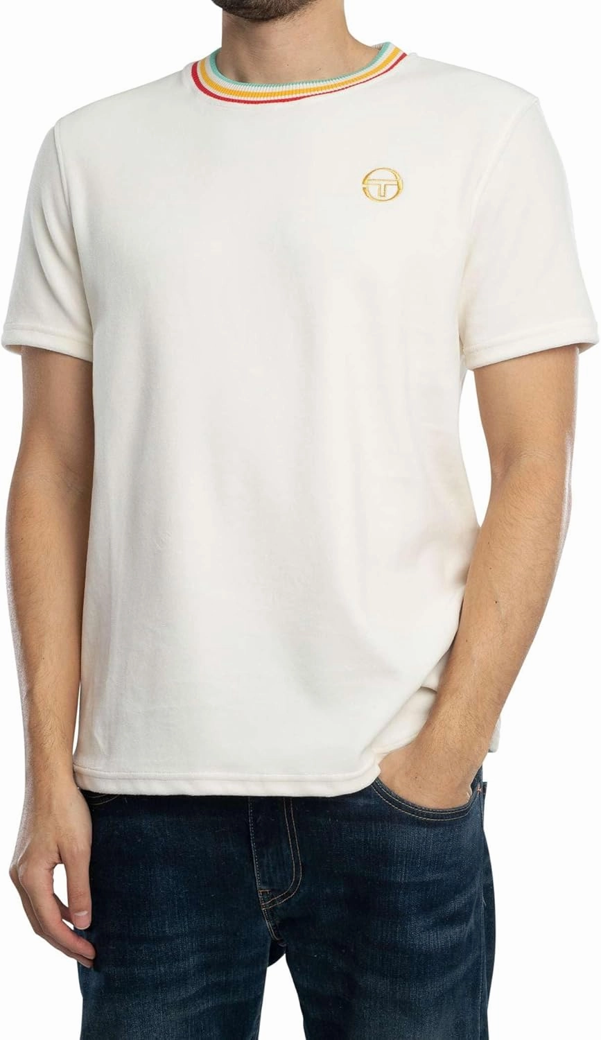 Sergio Tacchini Men's Slice Velour T-Shirt, Gardenia/Gold