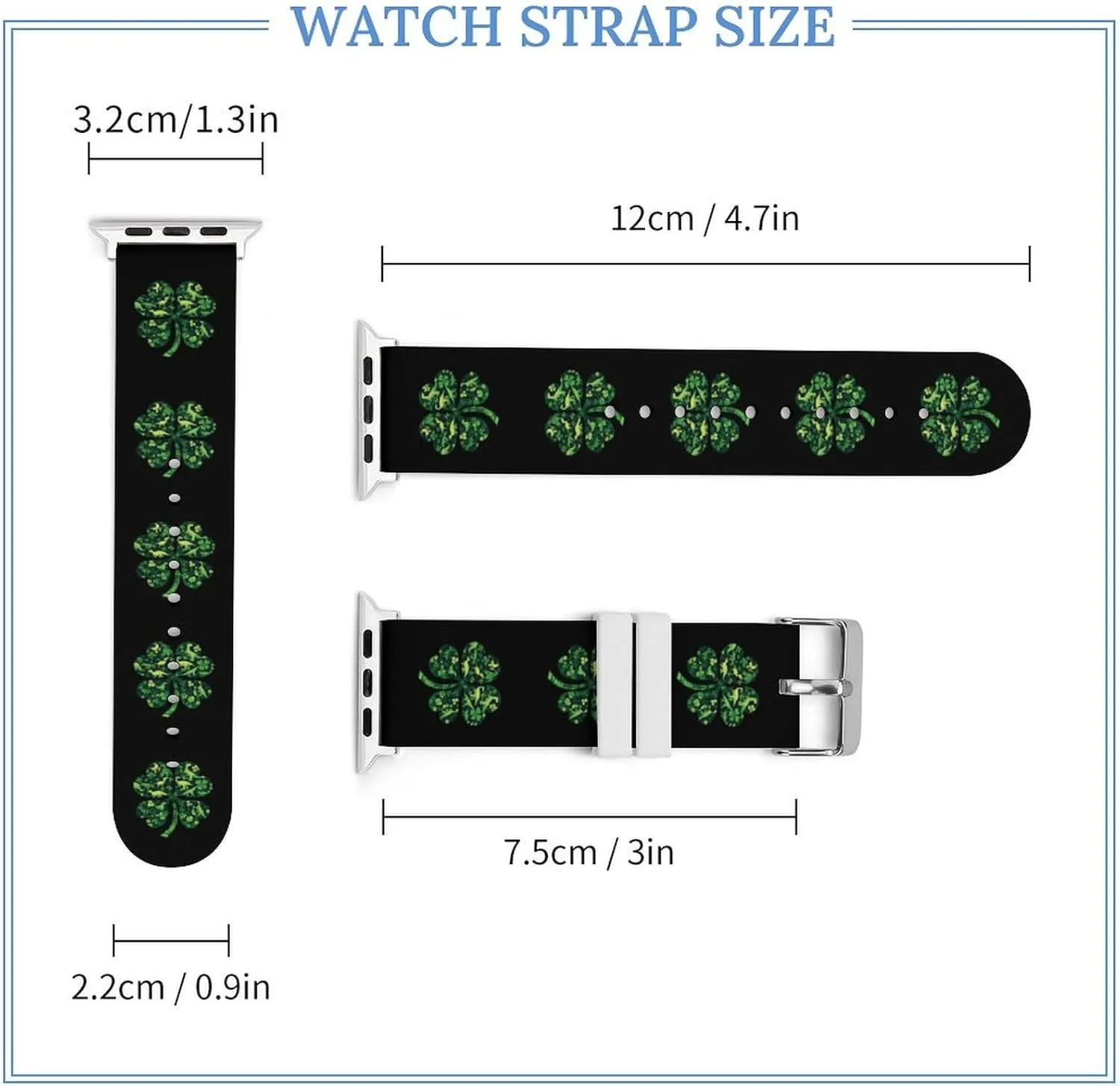 Shamrock with Dinosaurs Adjustable Silicone Watchband Compatible with IWatch Classic Soft Sports Watch Strap for Men Women