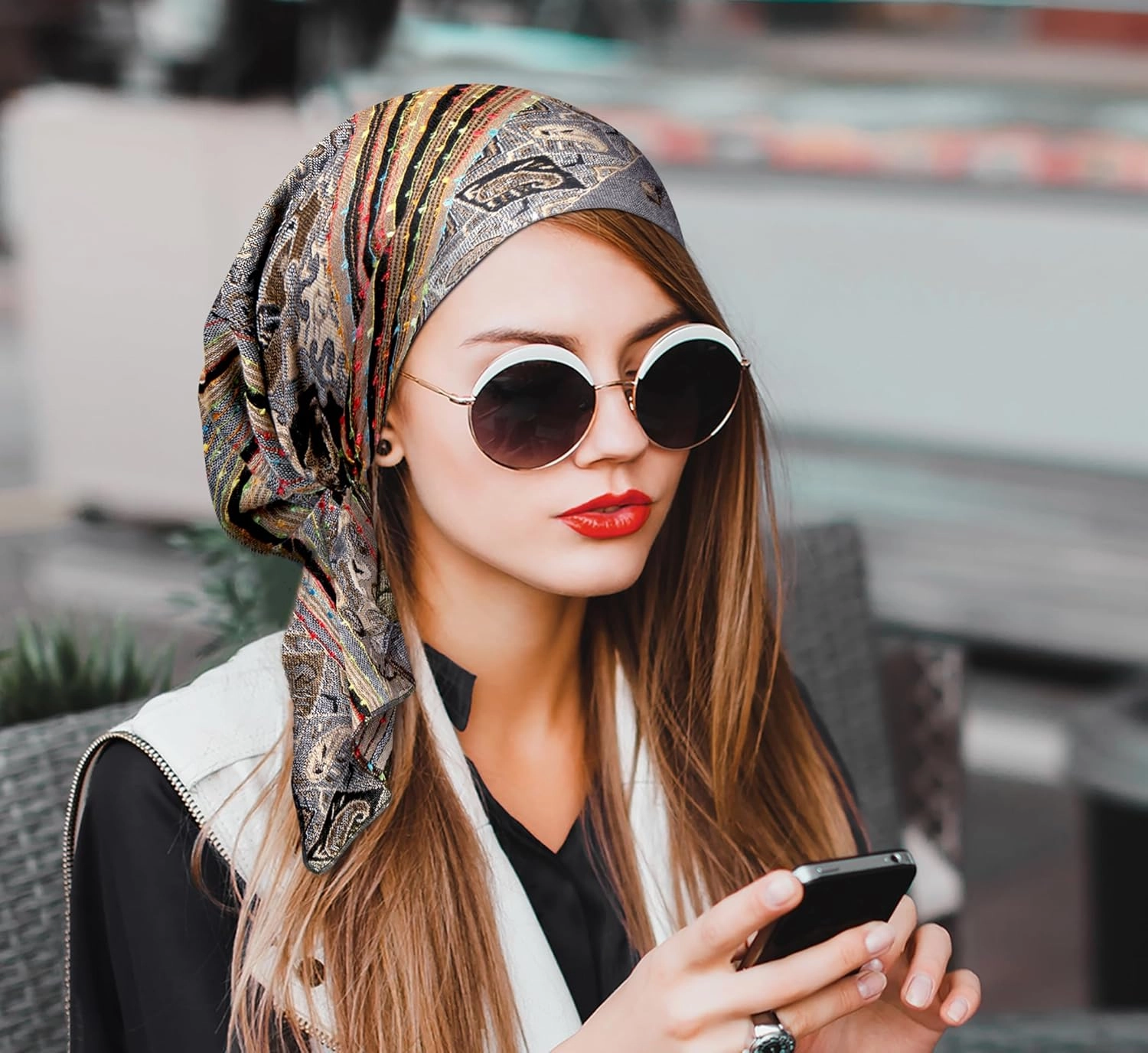 ShariRose Cashmere Headscarf Headwear for Women Tichel Super Soft Headcovering Head cover Head wear Pre tied Bandana Handmade
