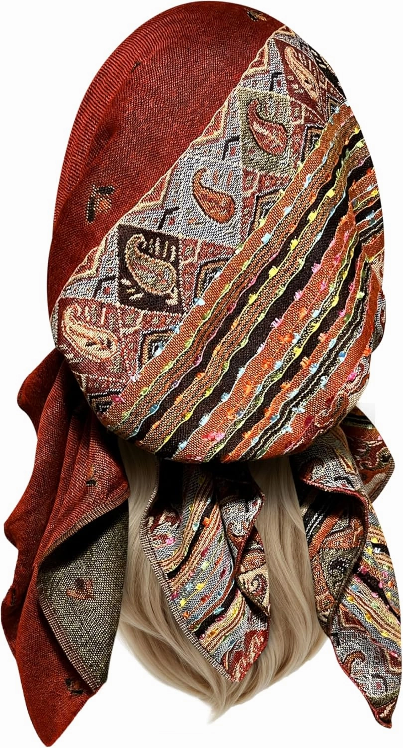 ShariRose Cashmere Headscarf Headwear for Women Tichel Super Soft Headcovering Head cover Head wear Pre tied Bandana Handmade