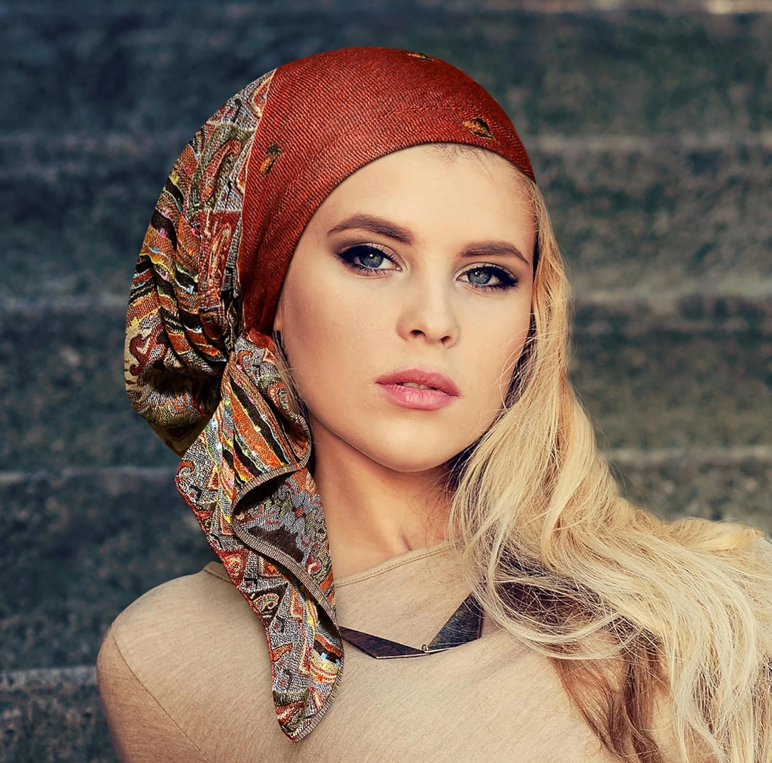 ShariRose Cashmere Headscarf Headwear for Women Tichel Super Soft Headcovering Head cover Head wear Pre tied Bandana Handmade