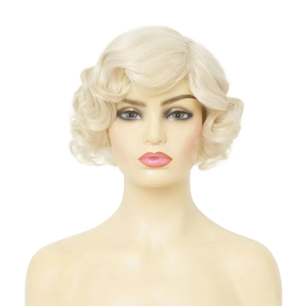 Short Blonde Finger Wave Wig for Women 1920s Curly Synthetic Flapper Wig Heat Resistant Side Part Vintage Cosplay Costume Hair Wigs