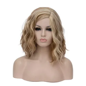 Short Bob Wavy Curly Wig Brown Mixed Blonde Wig For Women Cosplay Halloween Wigs Heat Resistant Bob Party Wig Include Wig Cap (Brown Mixed Blonde)