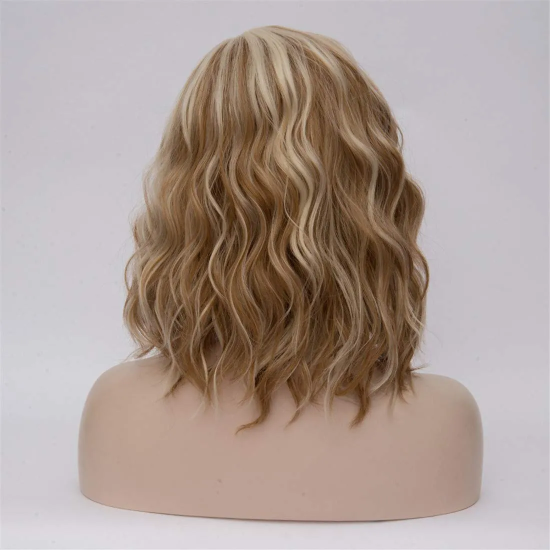 Short Bob Wavy Curly Wig Brown Mixed Blonde Wig For Women Cosplay Halloween Wigs Heat Resistant Bob Party Wig Include Wig Cap (Brown Mixed Blonde)
