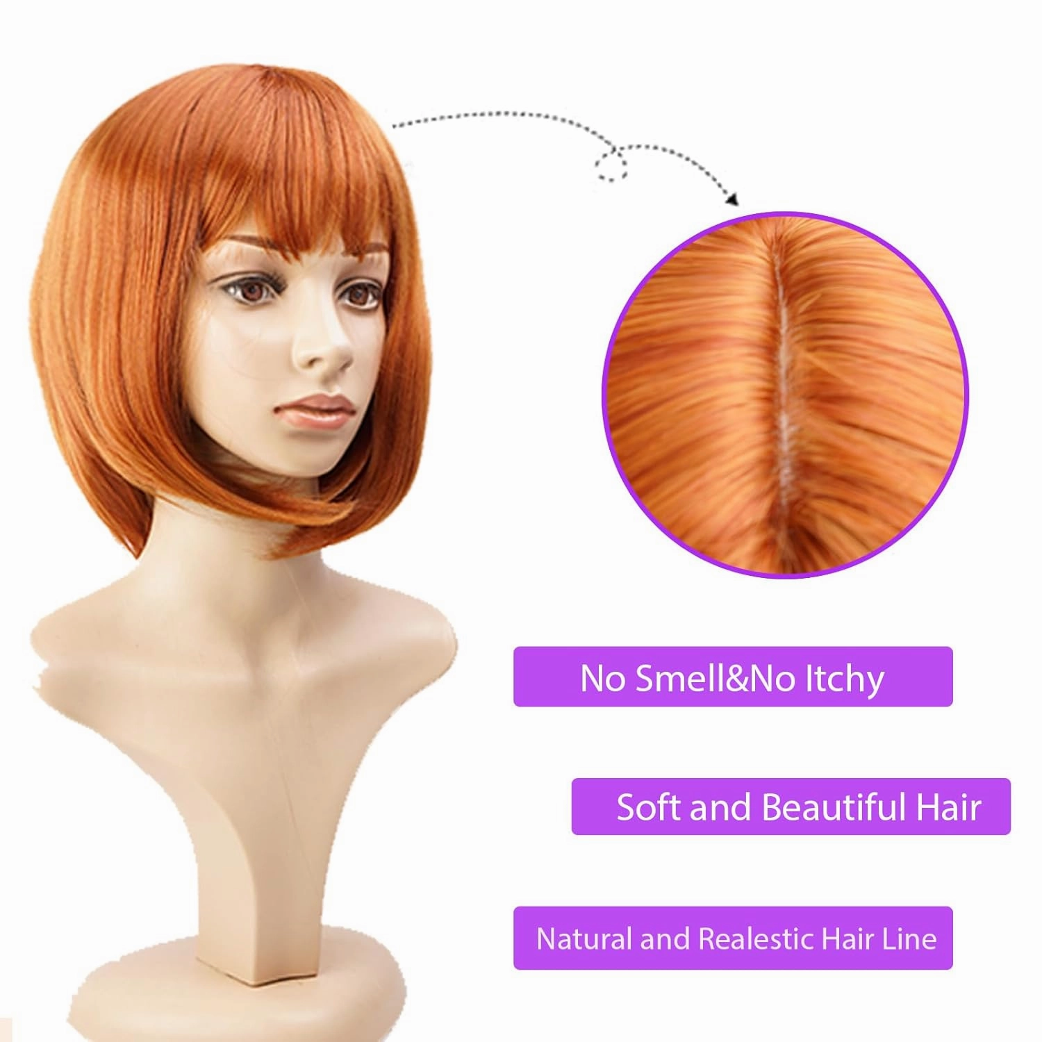Short Auburn Bob Wig With Bangs -12 Inch Natural Fashion Bob Wigs for Women, Cute Colored Synthetic Wig for Daily Party Halloween (Auburn)