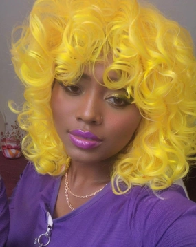 Short Curly Wigs for Black Women Soft Black Big Curly Wig with Bangs Afro Kinky Curls Heat Resistant Natural Looking Synthetic Wig for African American Women (Yellow)