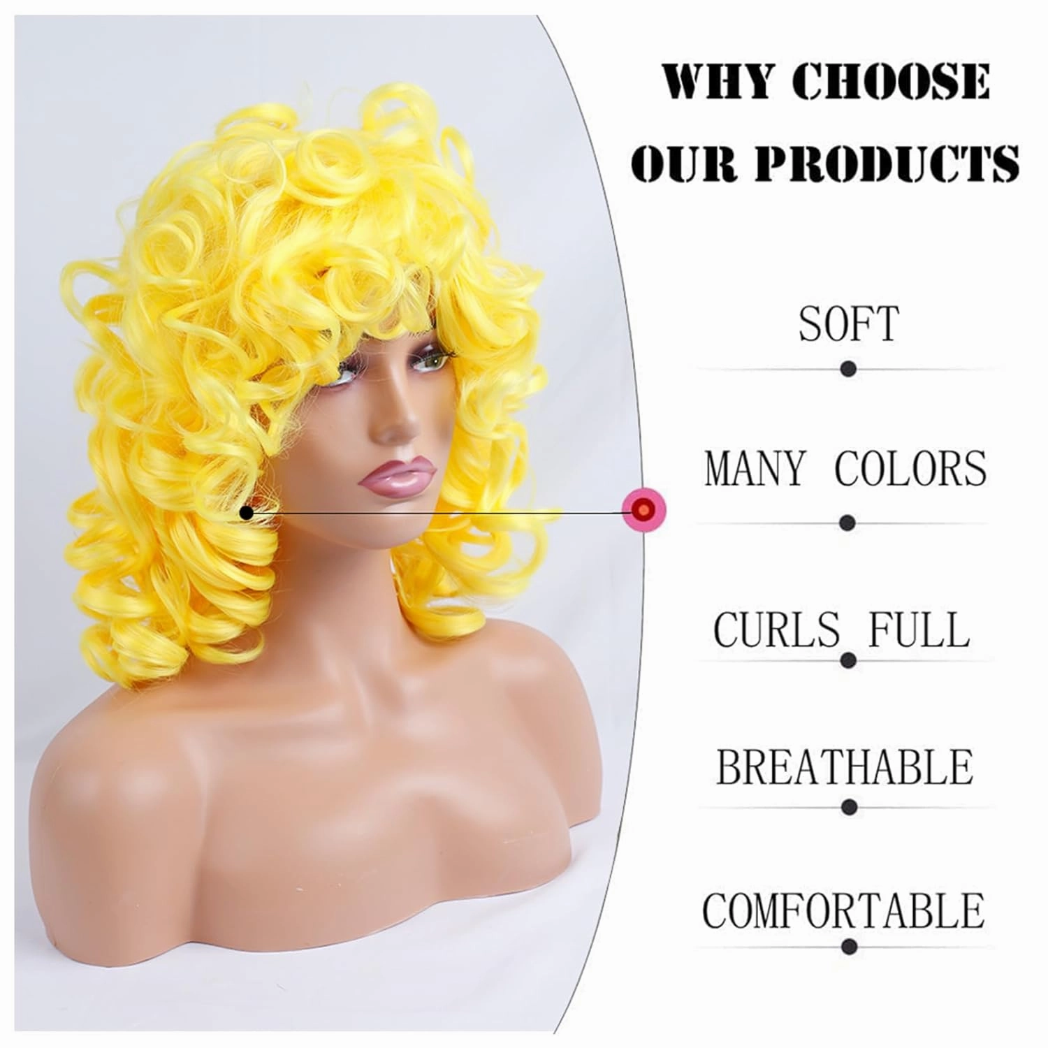 Short Curly Wigs for Black Women Soft Black Big Curly Wig with Bangs Afro Kinky Curls Heat Resistant Natural Looking Synthetic Wig for African American Women (Yellow)
