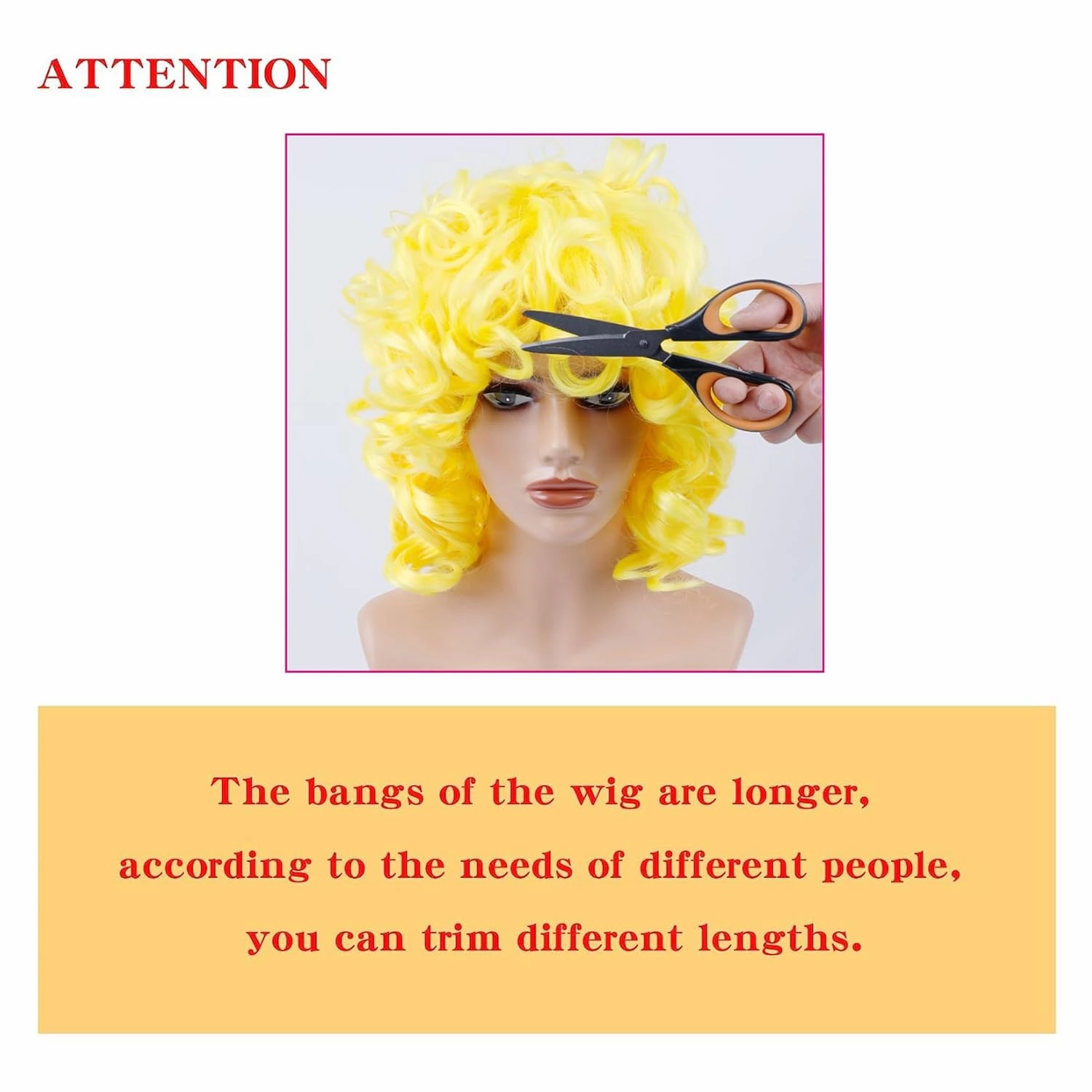 Short Curly Wigs for Black Women Soft Black Big Curly Wig with Bangs Afro Kinky Curls Heat Resistant Natural Looking Synthetic Wig for African American Women (Yellow)