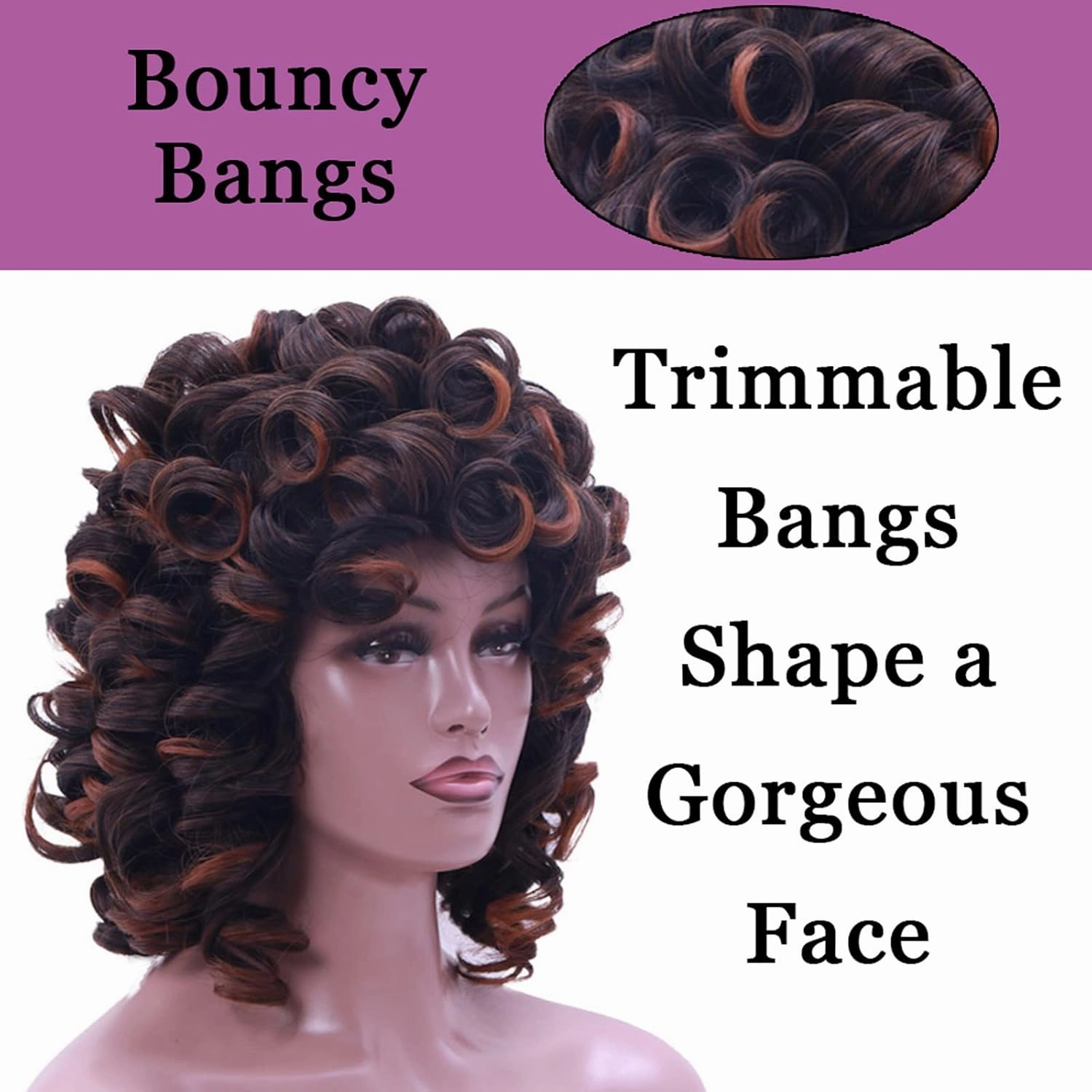 Short Curly Wigs for Black Women Soft Curly Wig with Bangs Afro Kinky Curls Natural Looking1B/30 Wig for African American Women（Ombre Auburn）