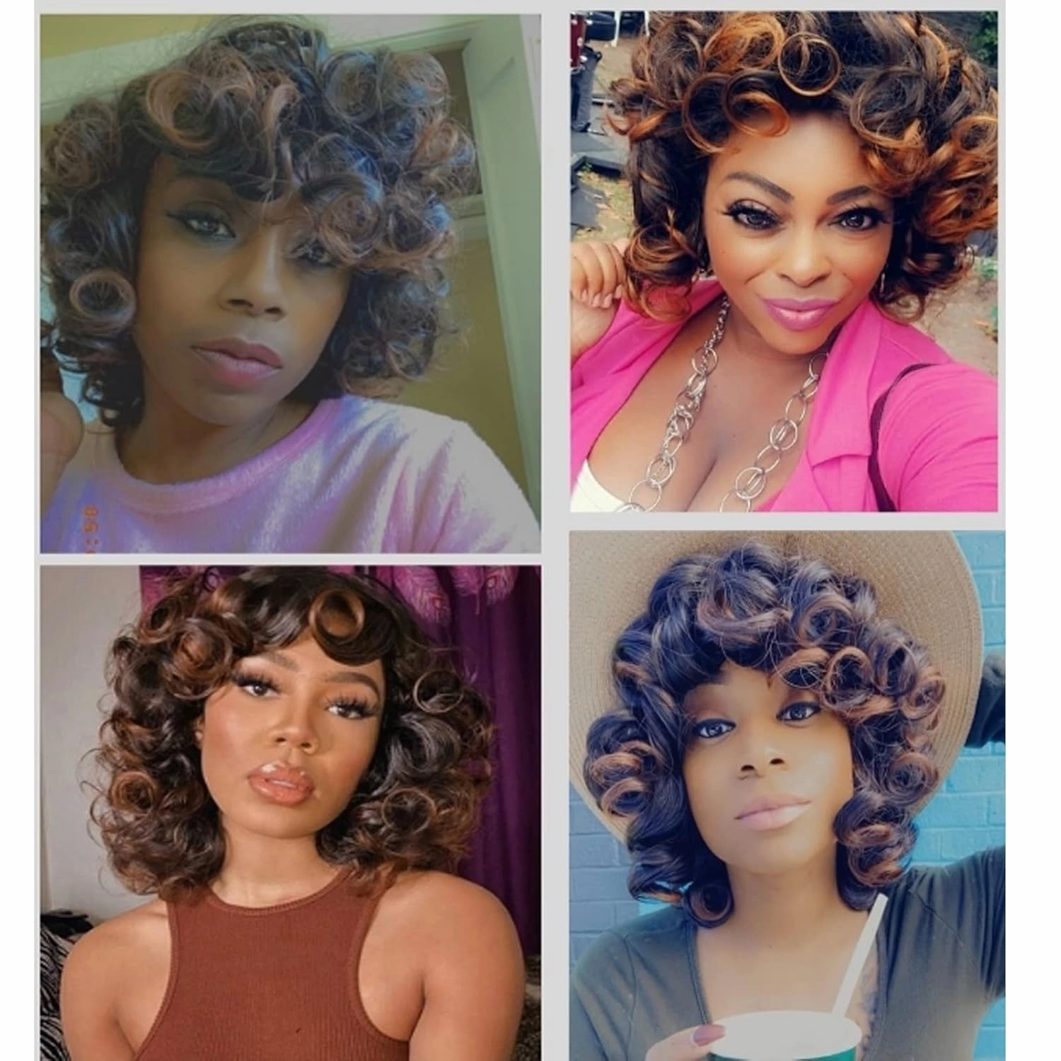 Short Curly Wigs for Black Women Soft Curly Wig with Bangs Afro Kinky Curls Natural Looking1B/30 Wig for African American Women（Ombre Auburn）
