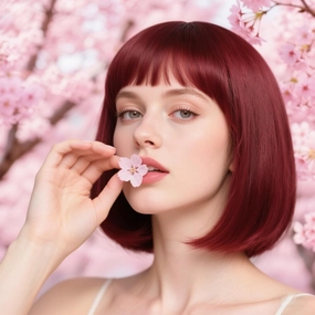 Short Red Bob Wig With Bangs -12 Inch Natural Fashion Bob Wigs for Women, Cute Colored Synthetic Wig for Daily Party Halloween (Red,Burgundy)